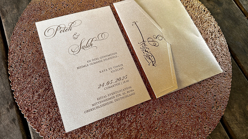 Cream Wedding Invitations with Gold Foil Print & Matching Envelope - LunaInvites