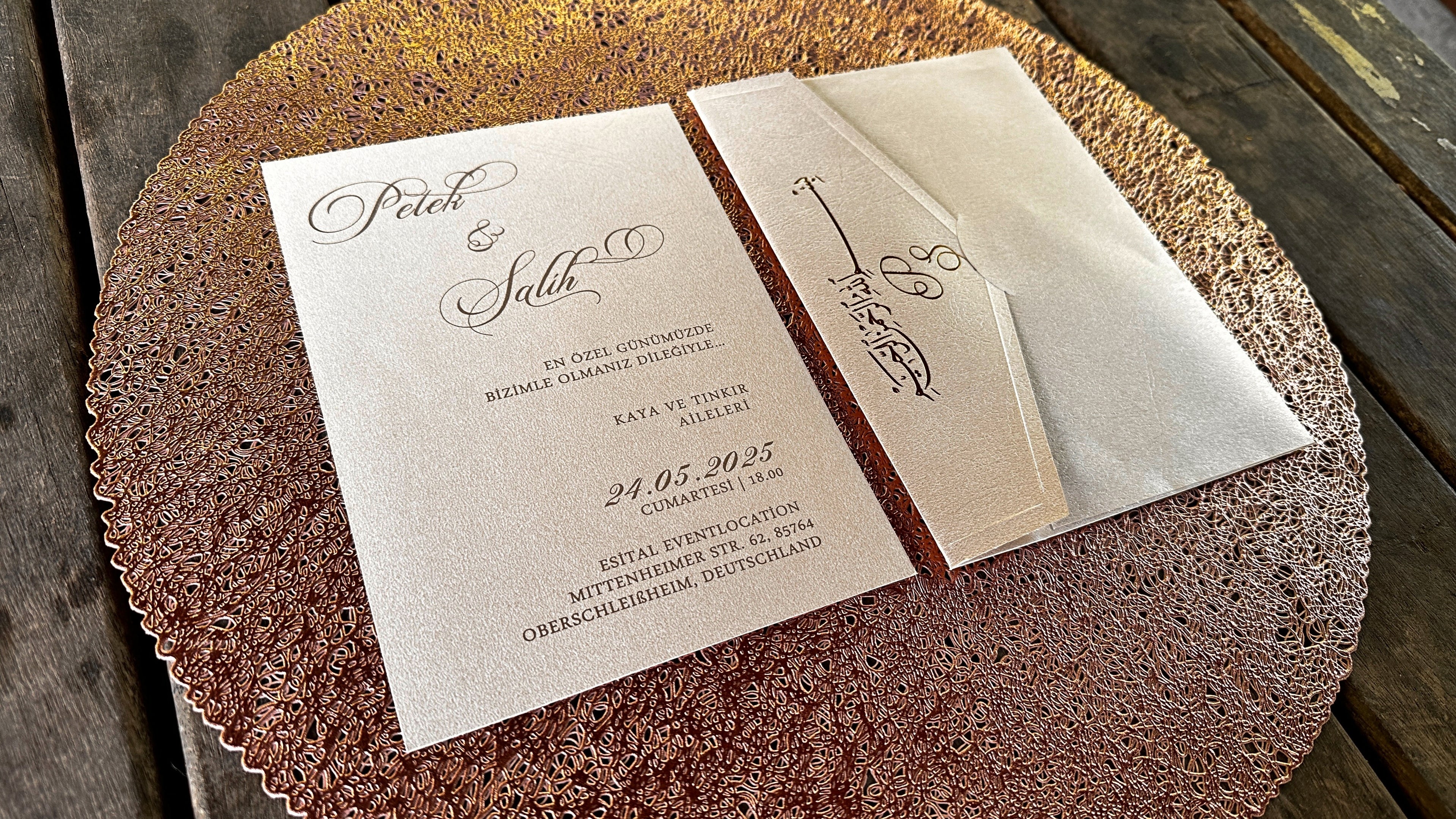 Cream Wedding Invitations with Gold Foil Print & Matching Envelope - LunaInvites