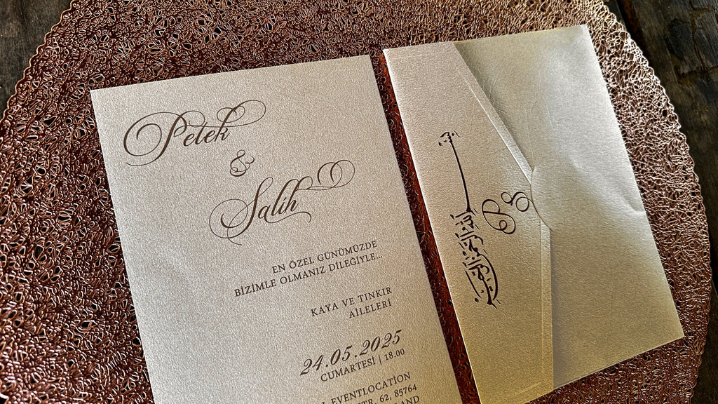 Cream Wedding Invitations with Gold Foil Print & Matching Envelope - LunaInvites