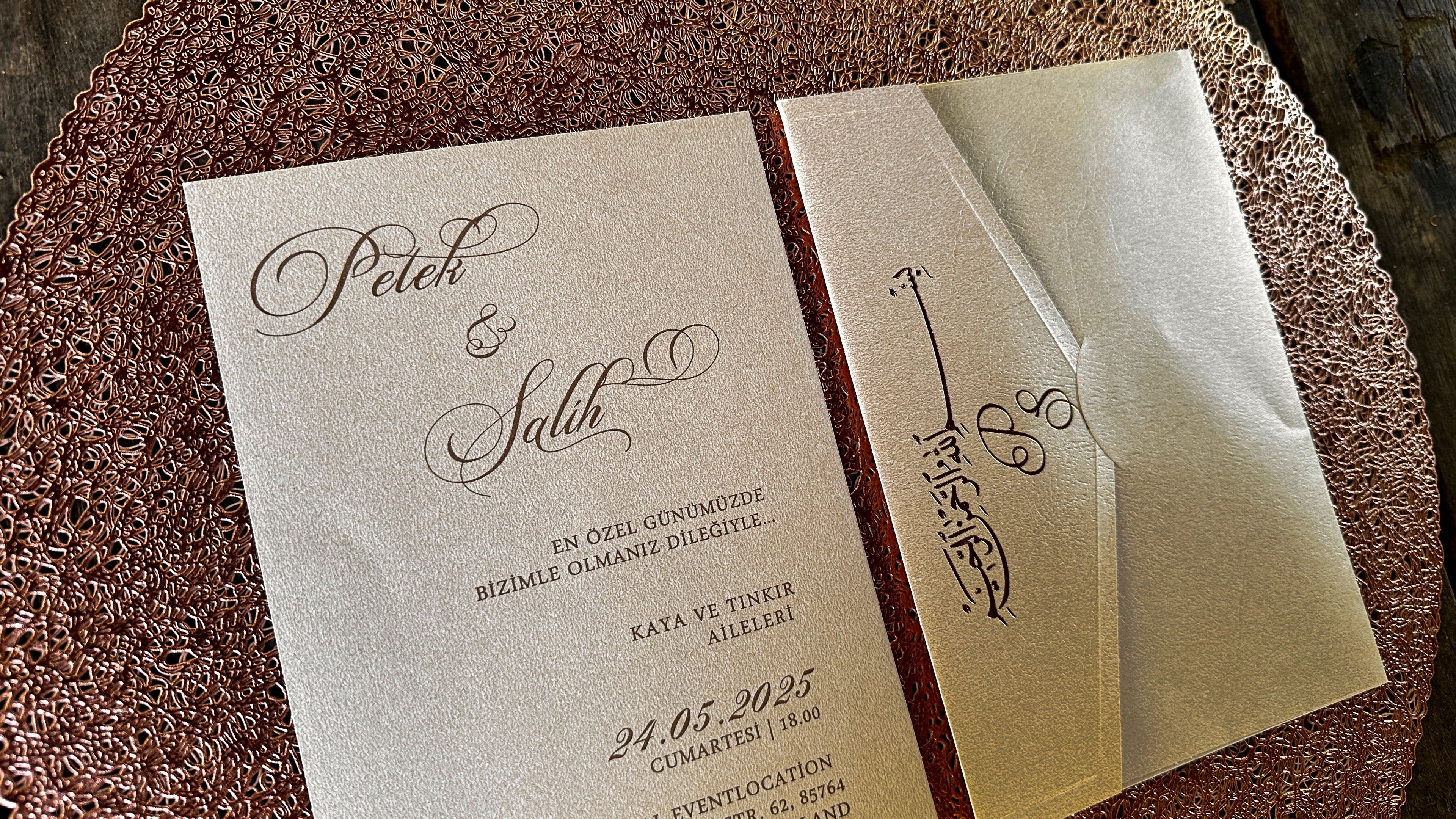 Cream Wedding Invitations with Gold Foil Print & Matching Envelope - LunaInvites