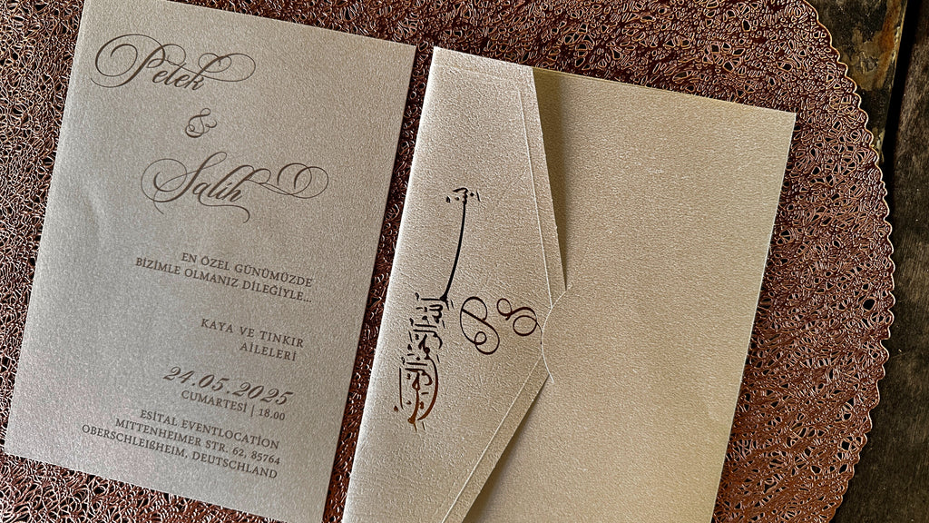 Cream Wedding Invitations with Gold Foil Print & Matching Envelope - LunaInvites