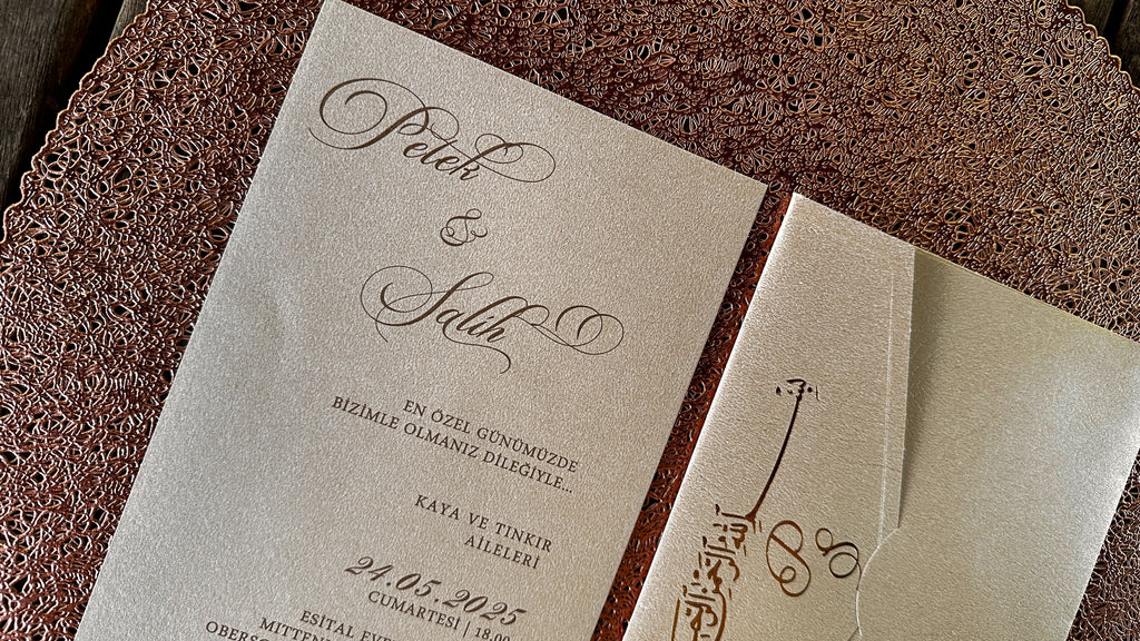 Cream Wedding Invitations with Gold Foil Print & Matching Envelope - LunaInvites