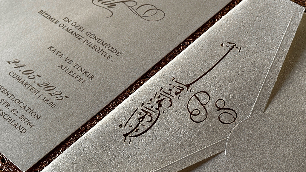 Cream Wedding Invitations with Gold Foil Print & Matching Envelope - LunaInvites