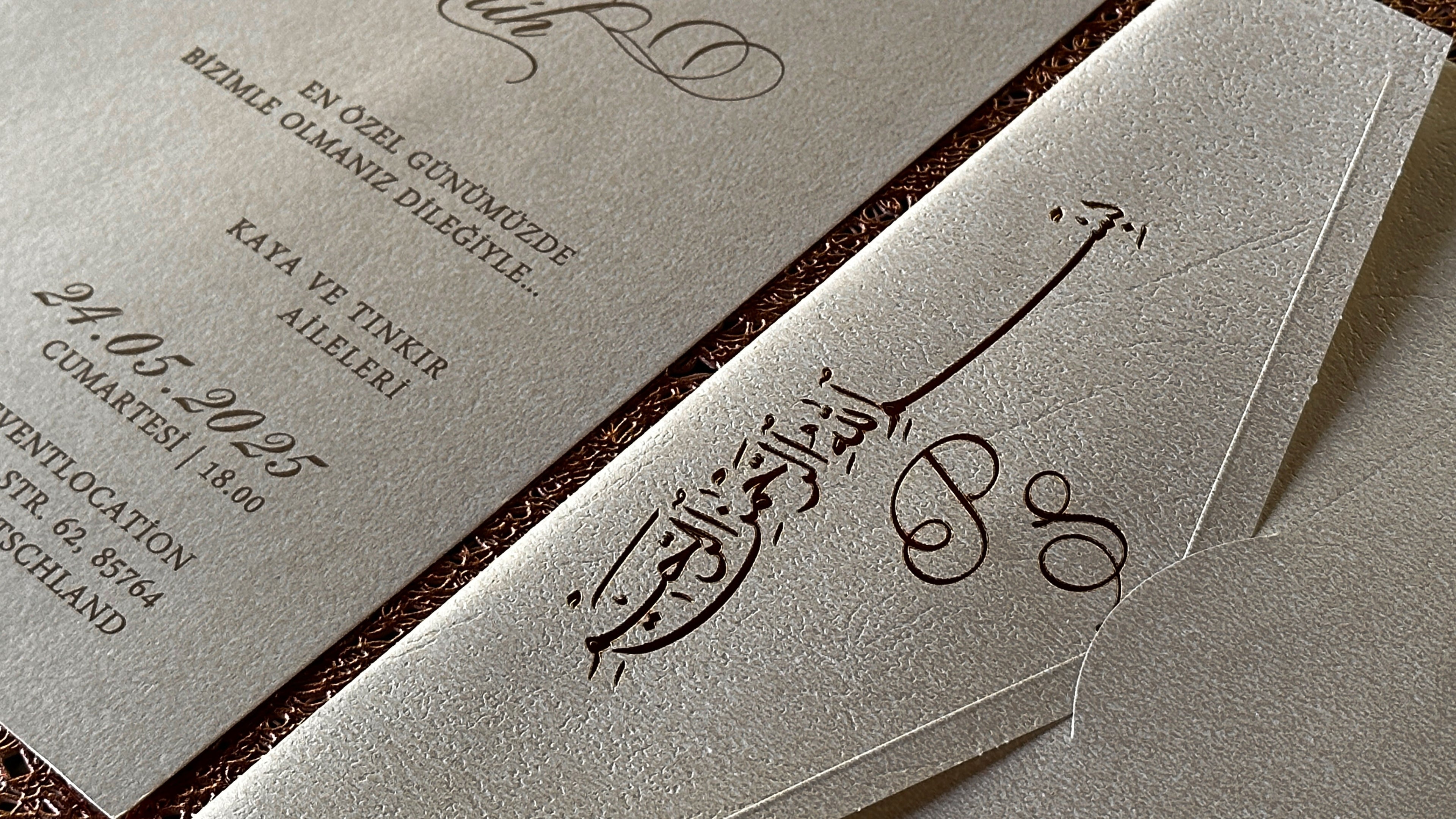 Cream Wedding Invitations with Gold Foil Print & Matching Envelope - LunaInvites