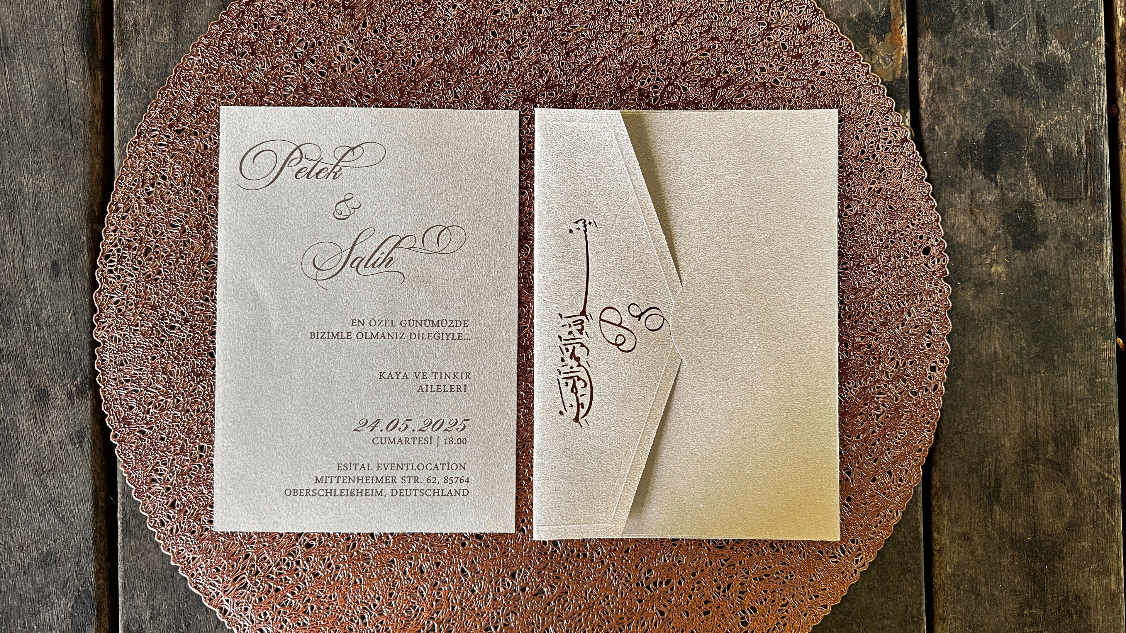 Cream Wedding Invitations with Gold Foil Print & Matching Envelope - LunaInvites