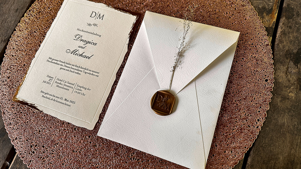Classic Wedding Invitations with Gold Edge & Dried Flower - LunaInvites