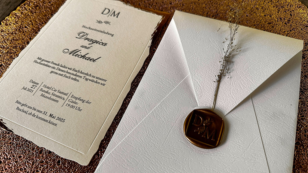 Classic Wedding Invitations with Gold Edge & Dried Flower - LunaInvites
