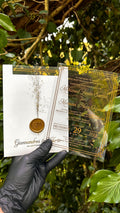 Clear Acrylic Wedding Invitations with Gold Print & White Envelope - LunaInvites