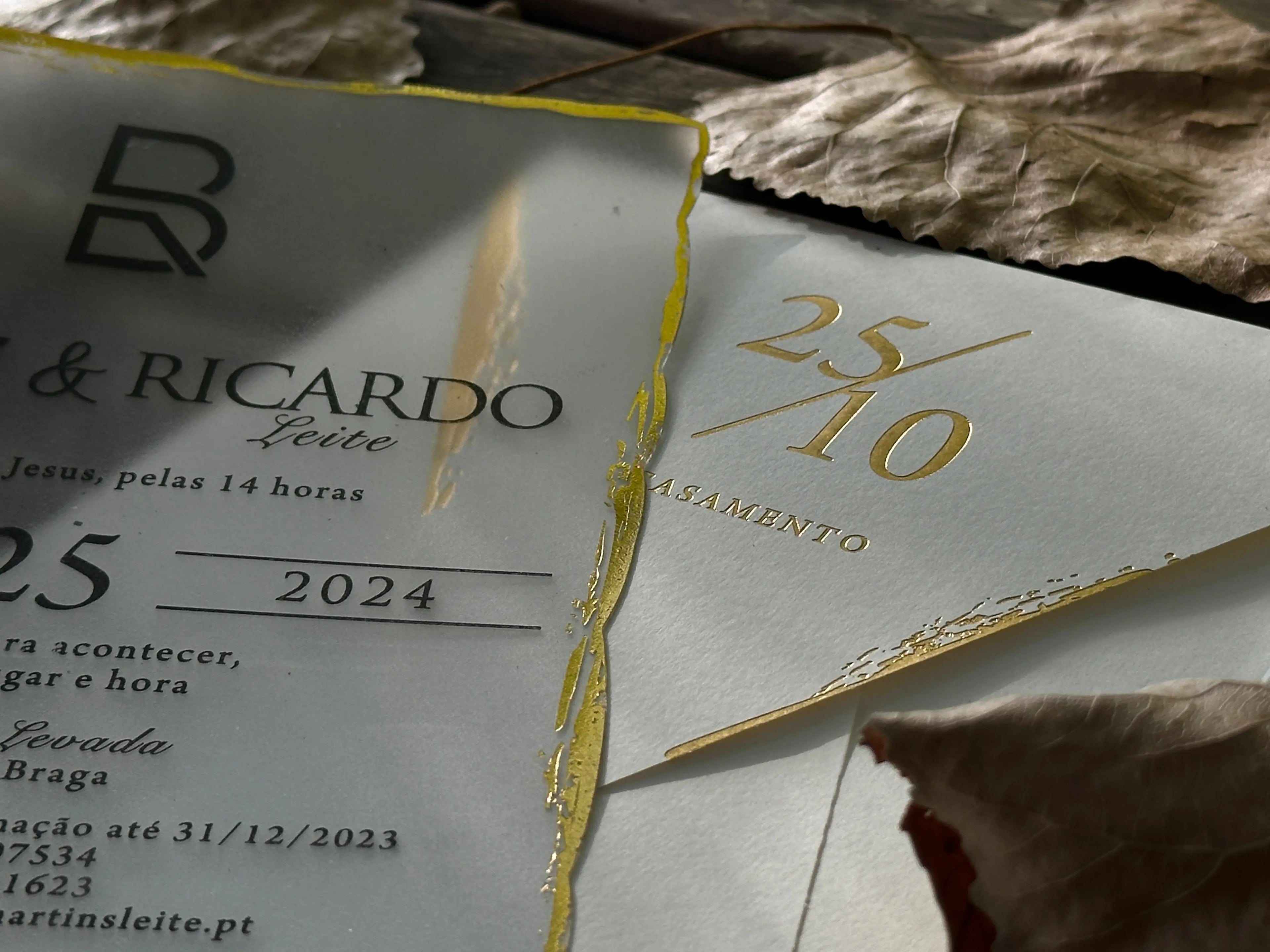 Frosted Acrylic Wedding Invitation with Gold Raw Edges & White Envelope LunaInvites