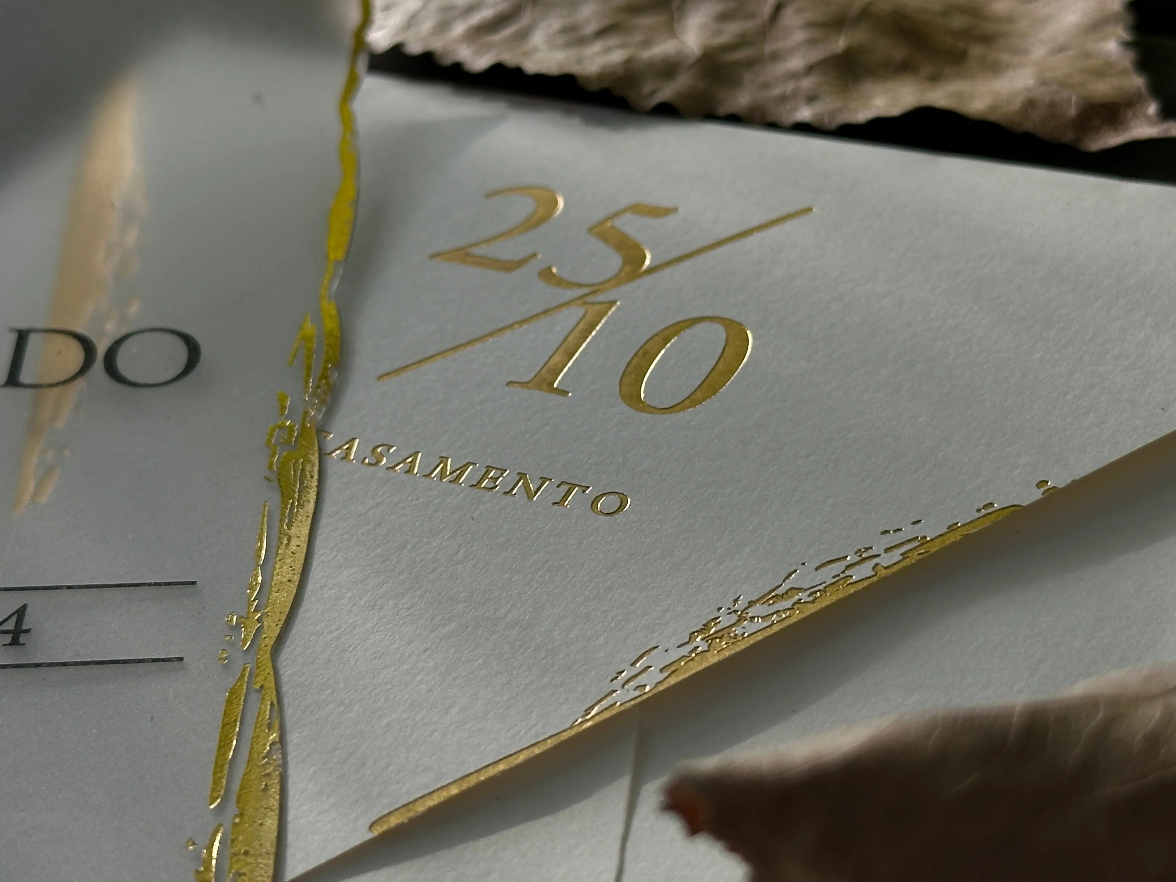 Frosted Acrylic Wedding Invitation with Gold Raw Edges & White Envelope LunaInvites