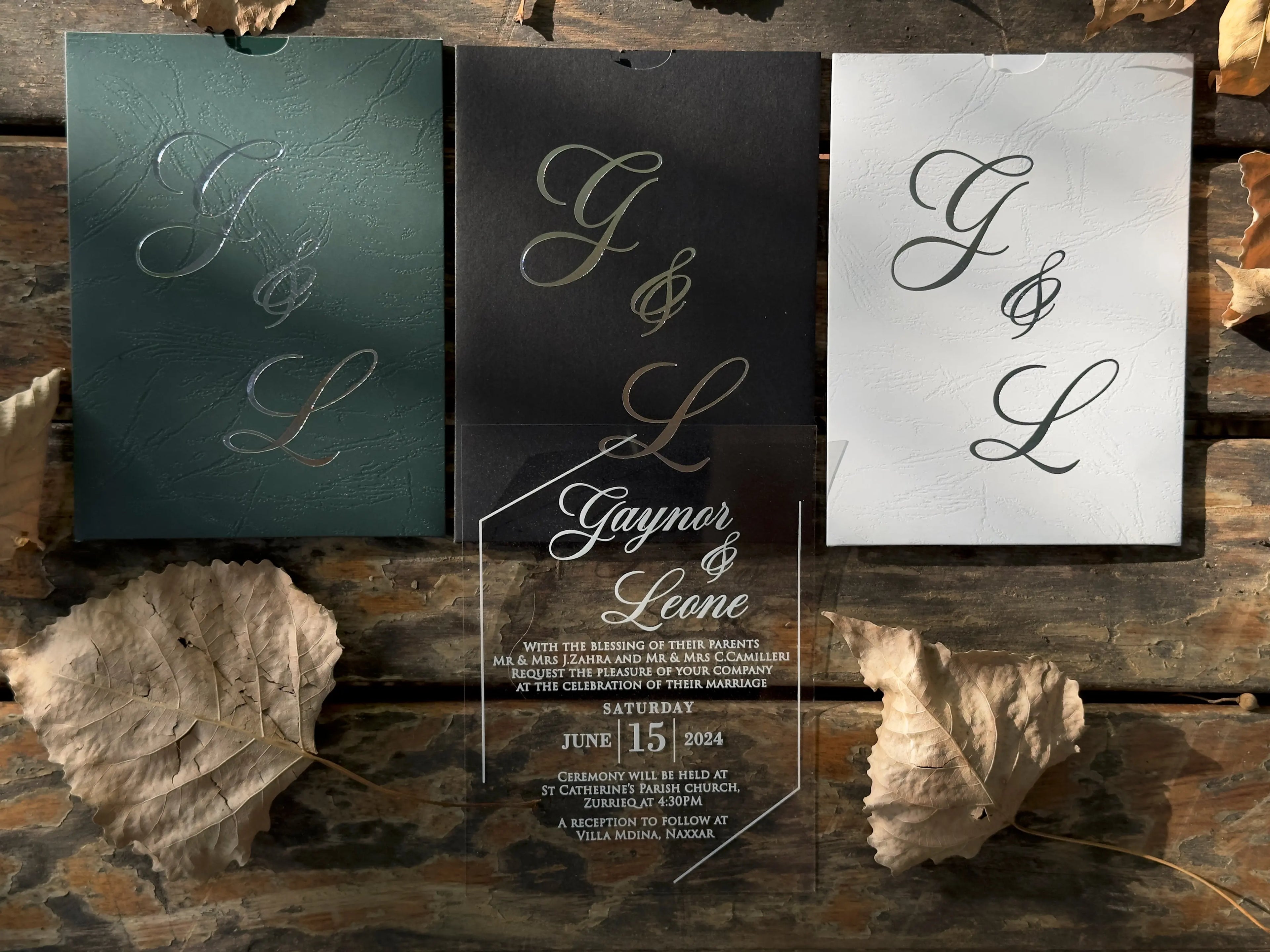 Frosted Acrylic Wedding Invitation with Gold Baroque Pocket & Wax Seal (Kopya) LunaInvites