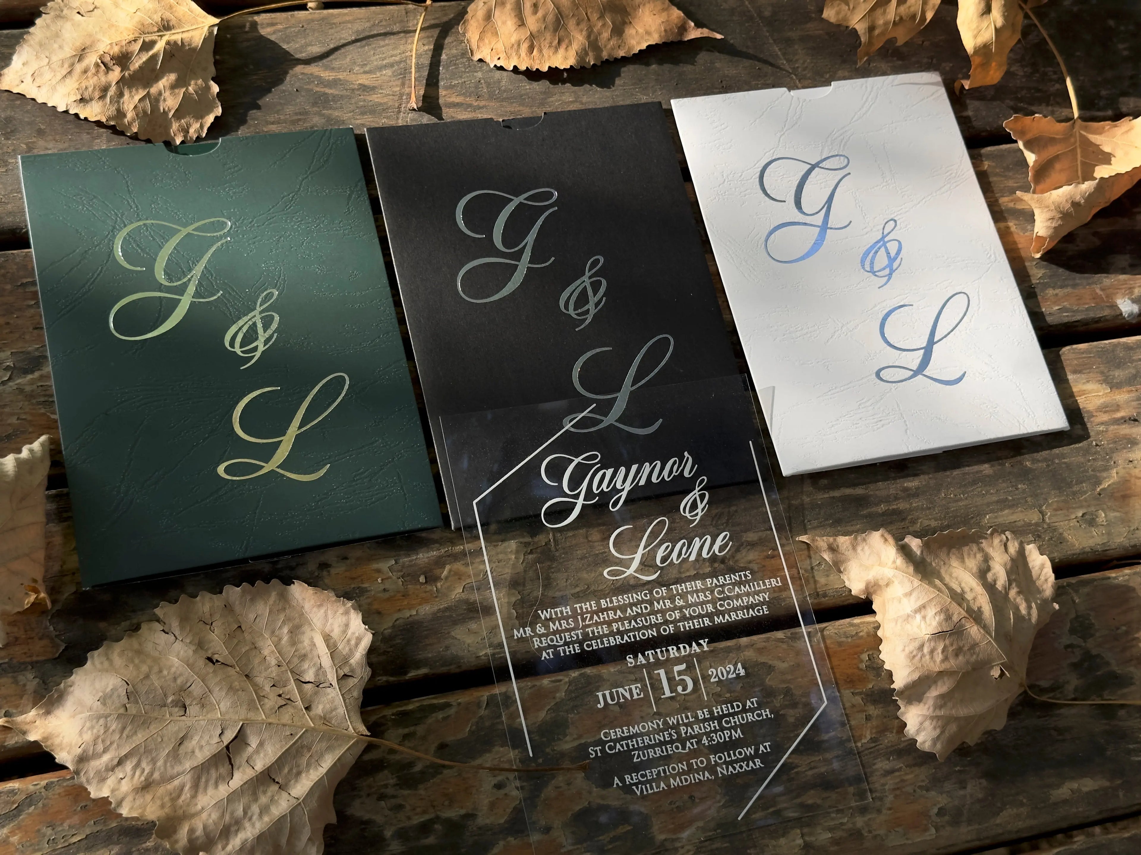 Frosted Acrylic Wedding Invitation with Gold Baroque Pocket & Wax Seal (Kopya) LunaInvites