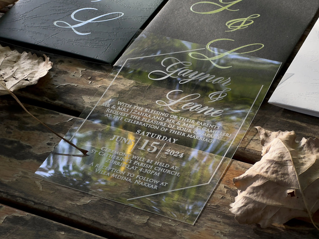 Frosted Acrylic Wedding Invitation with Gold Baroque Pocket & Wax Seal (Kopya) LunaInvites