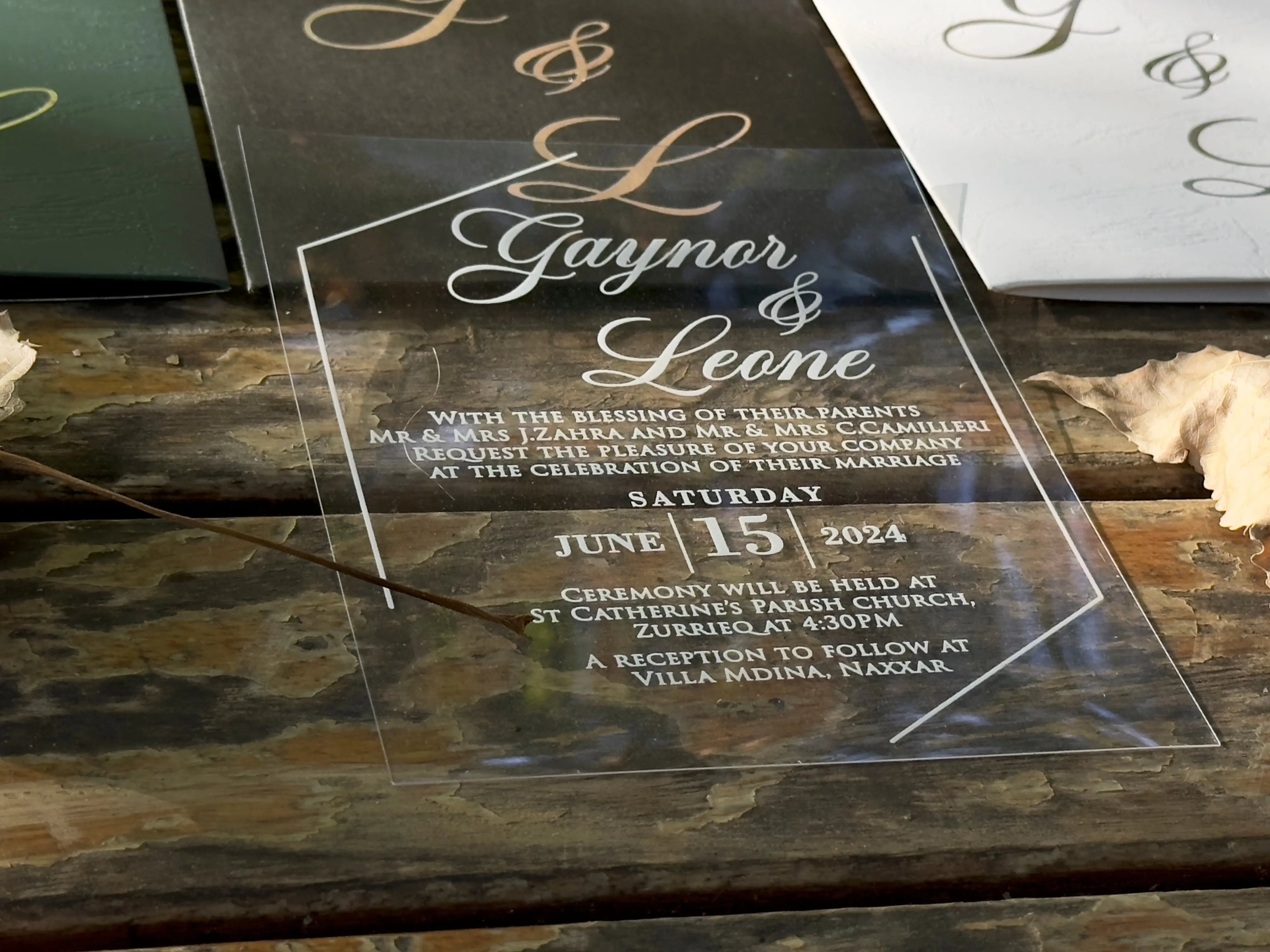 Frosted Acrylic Wedding Invitation with Gold Baroque Pocket & Wax Seal (Kopya) LunaInvites