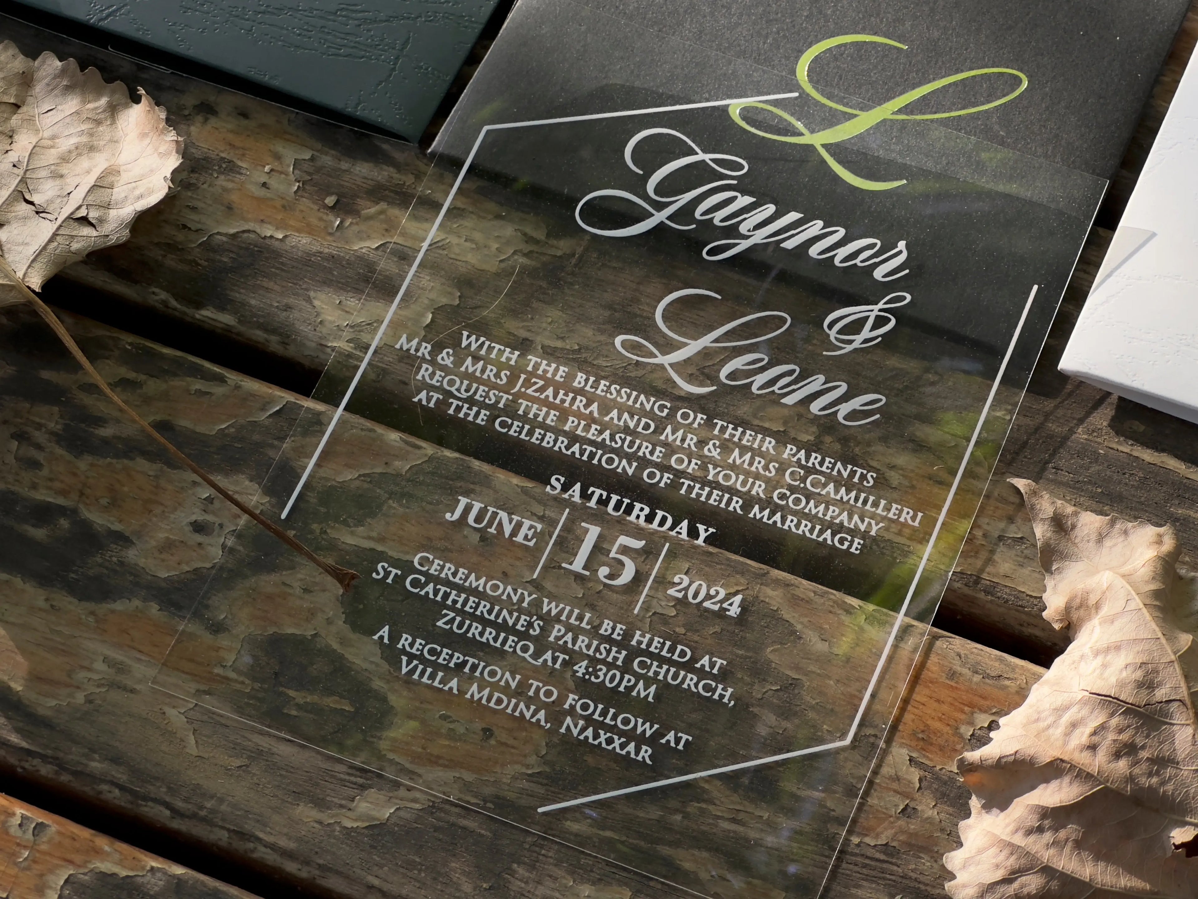 Frosted Acrylic Wedding Invitation with Gold Baroque Pocket & Wax Seal (Kopya) LunaInvites