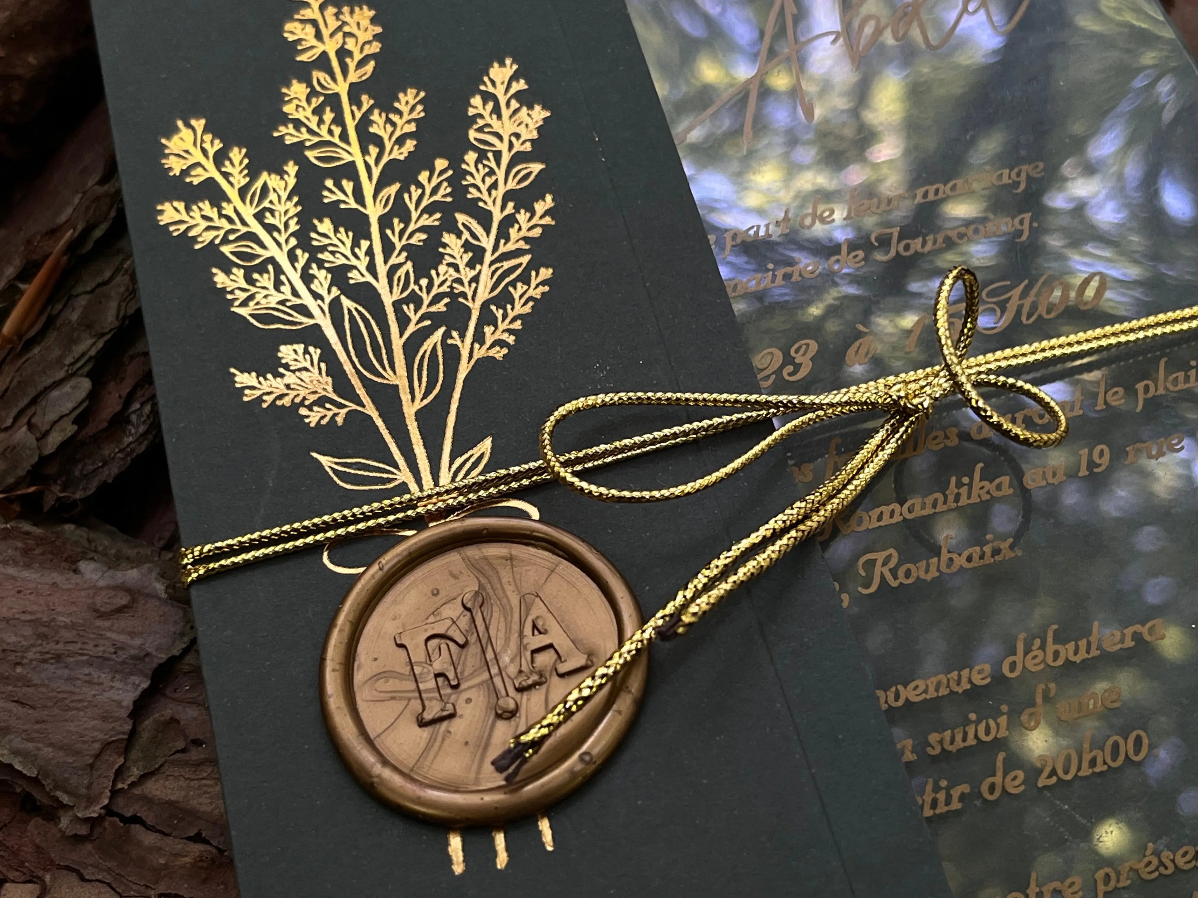 Black Pocket Wedding Invitation with Vellum Overlay and Silver Wax Seal (Kopya) LunaInvites