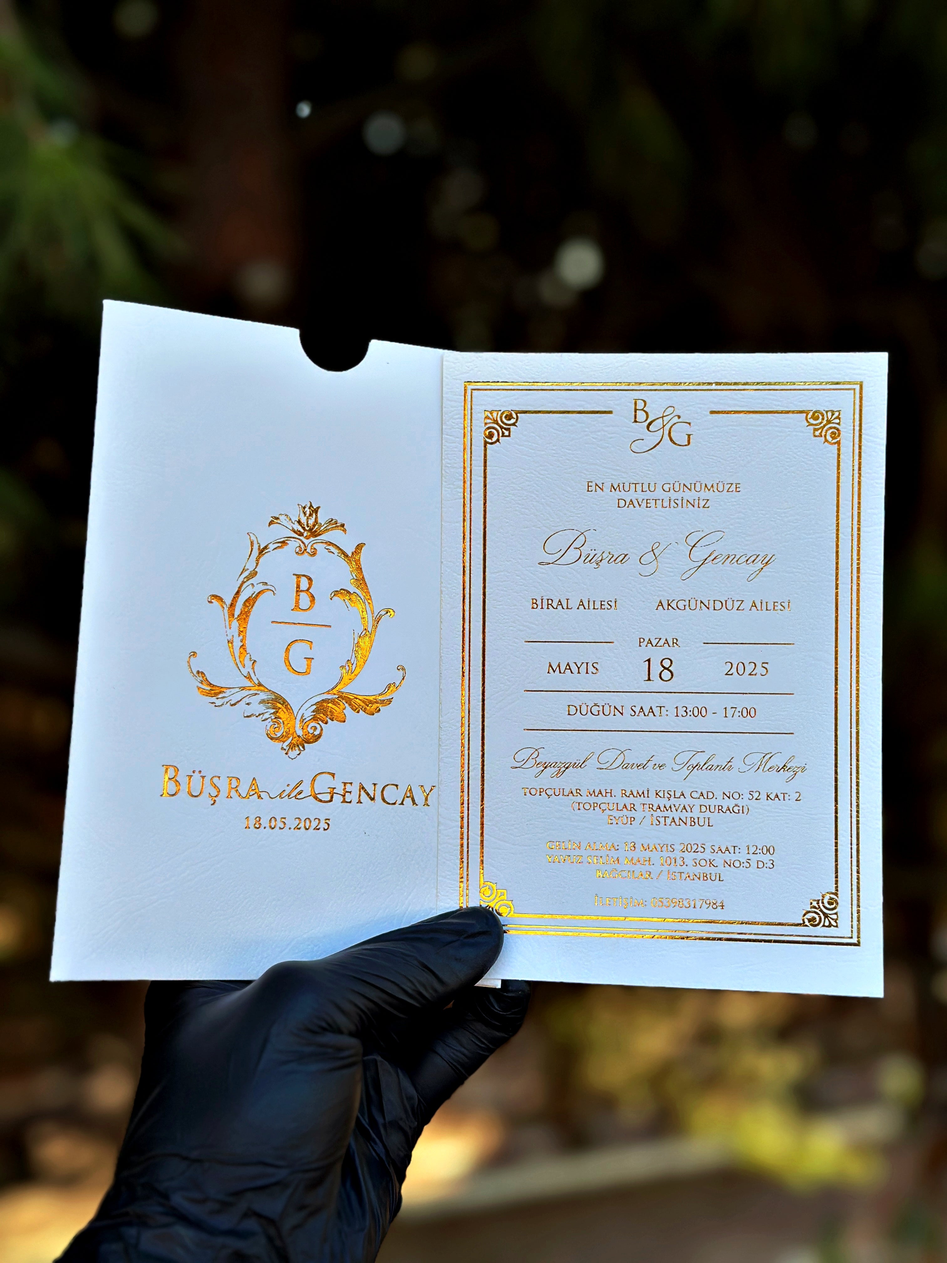 Gold Foil Wedding Invitation with White Card & Elegant Frame - LunaInvites