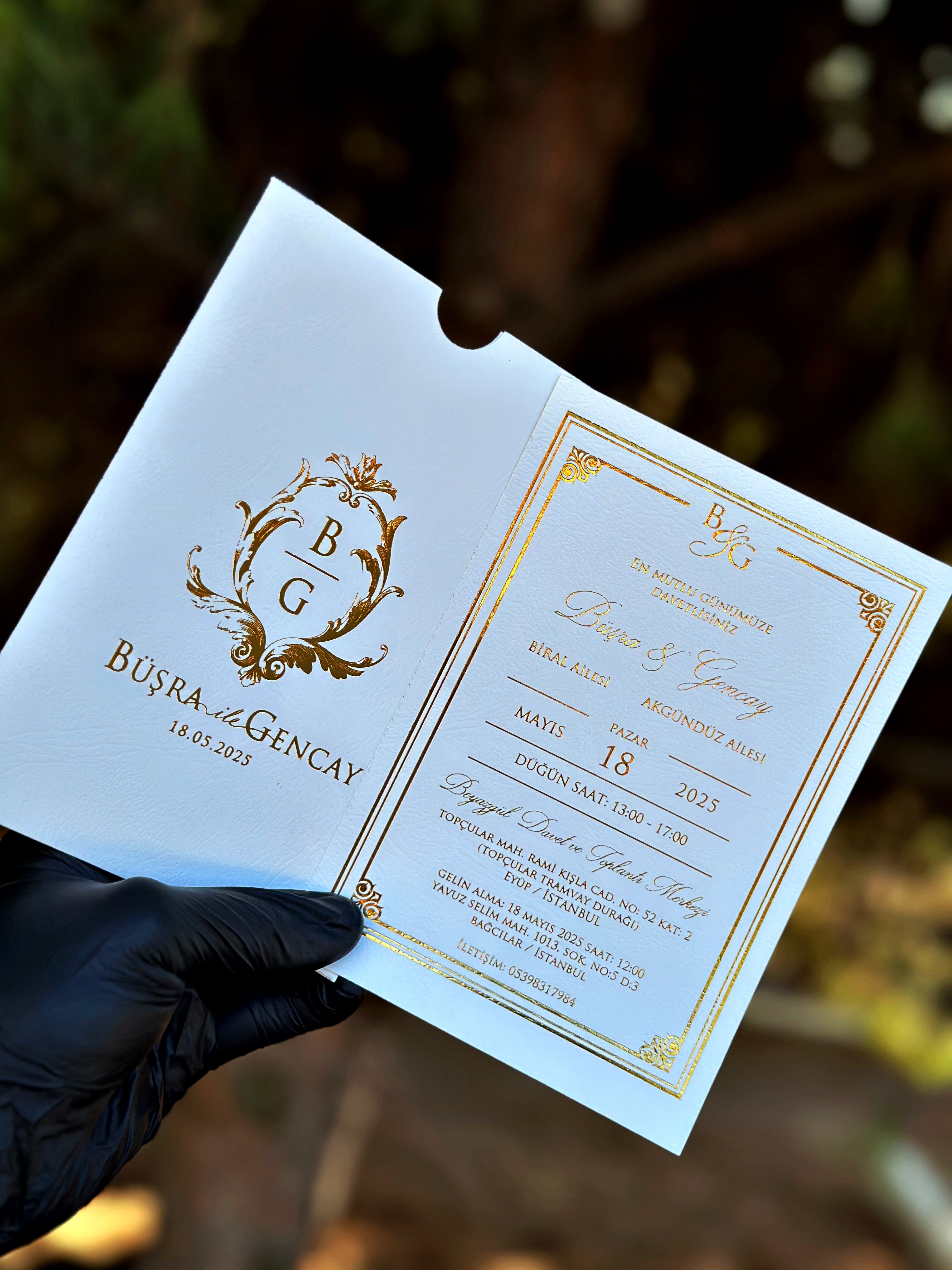 Gold Foil Wedding Invitation with White Card & Elegant Frame - LunaInvites