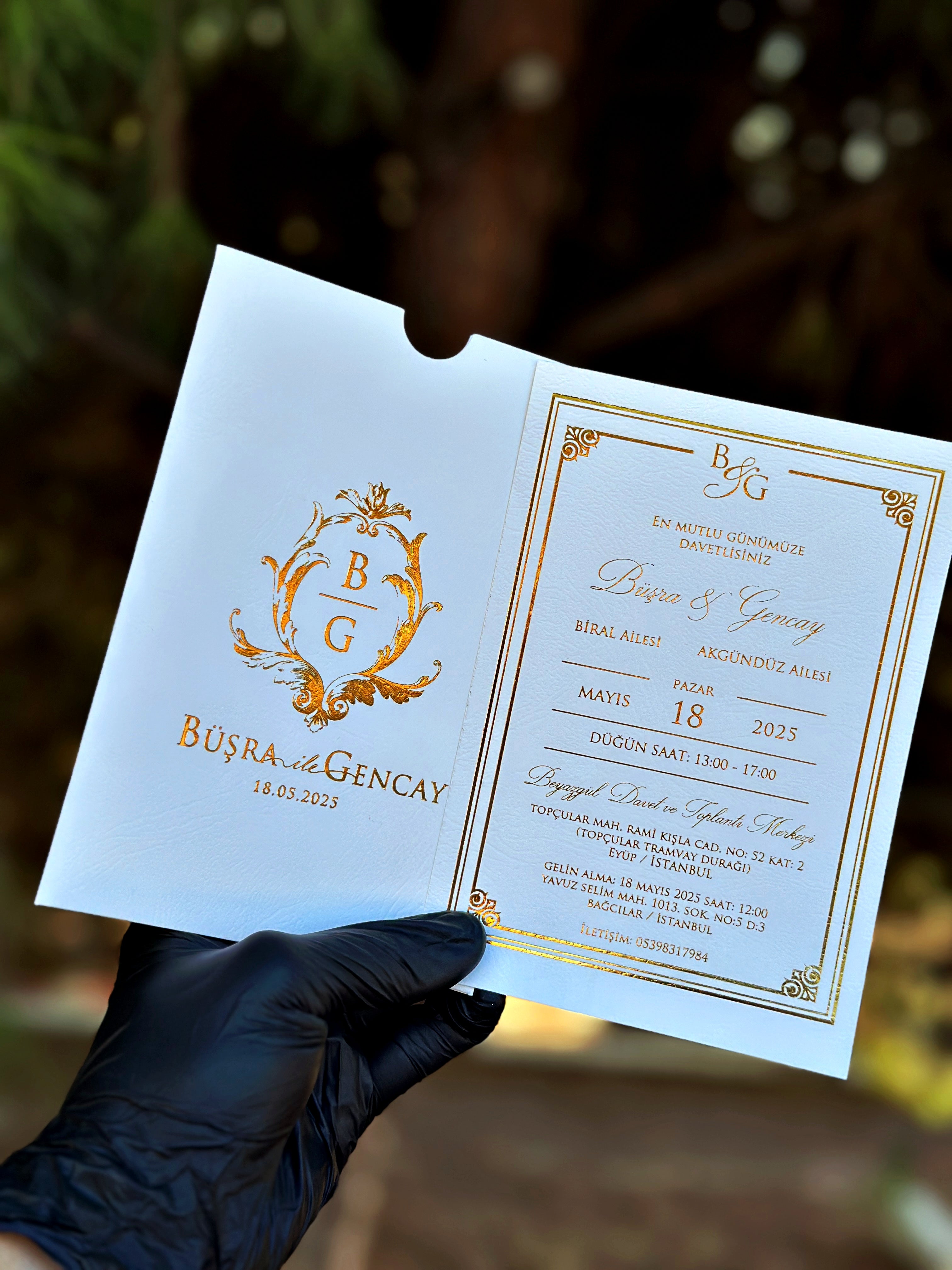 Gold Foil Wedding Invitation with White Card & Elegant Frame - LunaInvites