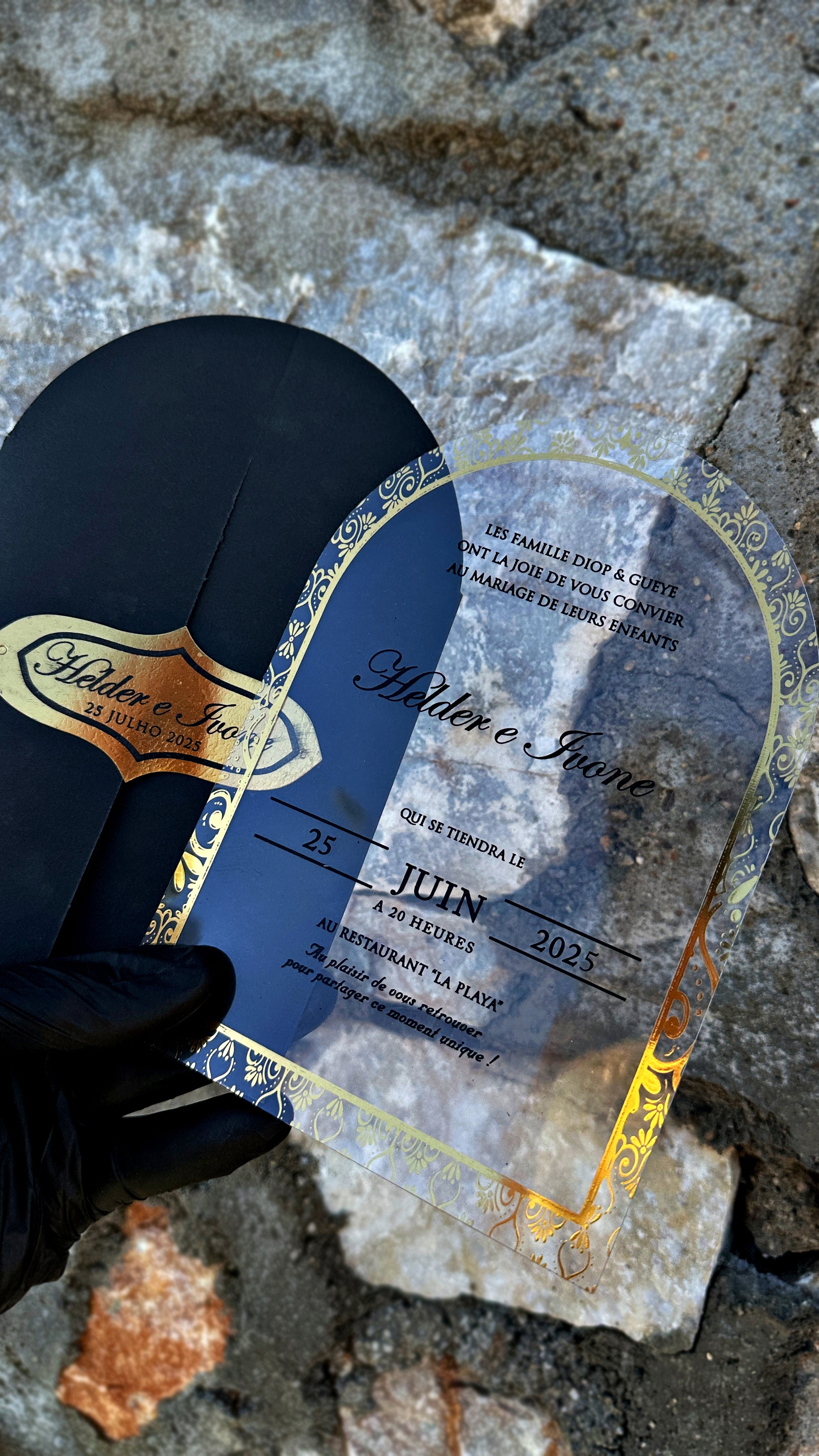 Acrylic Arch Wedding Invitation with Black Envelope & Gold Foil - LunaInvites
