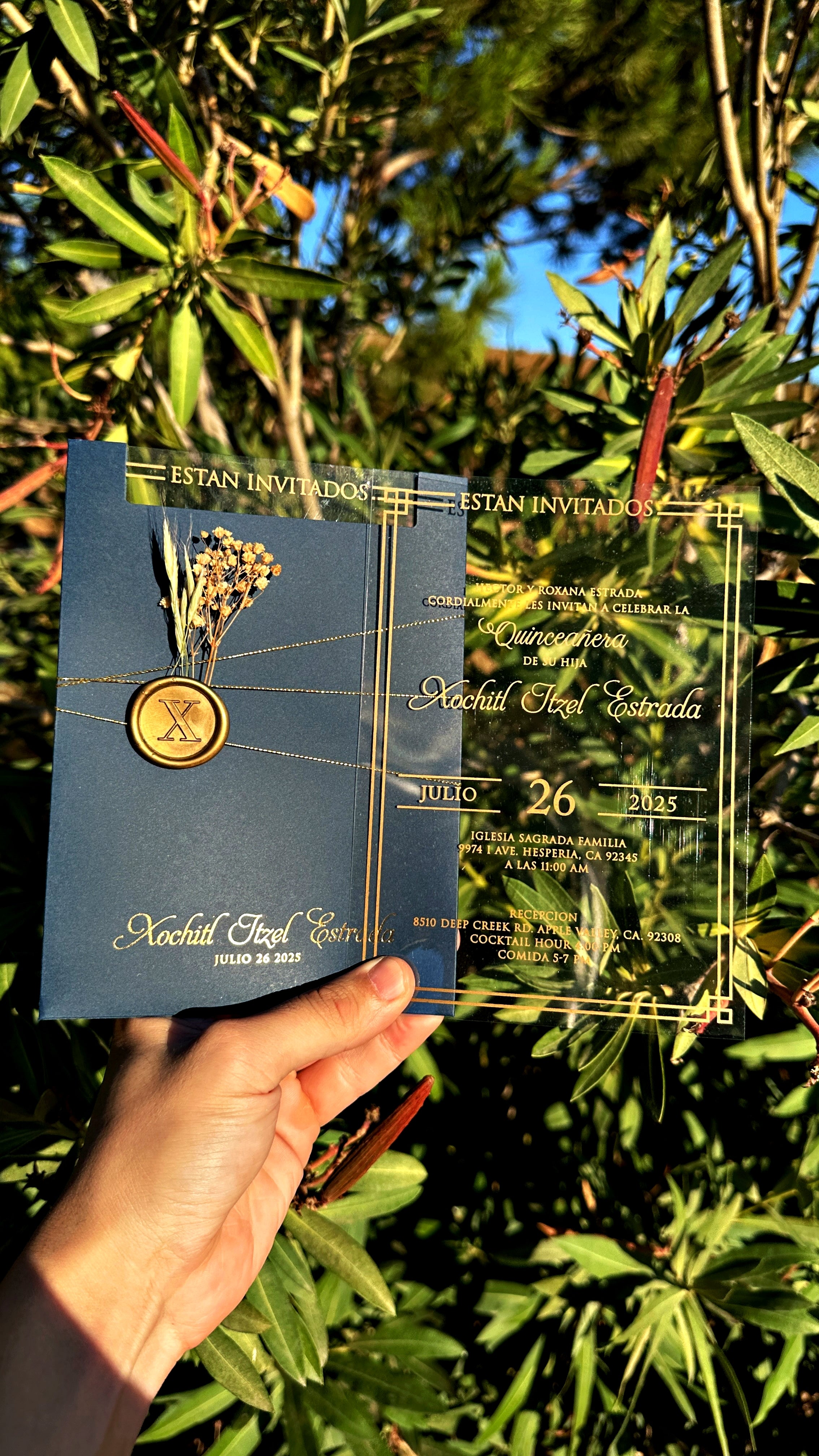 Quinceañera Acrylic Invitation with Gold Foil & Wax Seal - LunaInvites