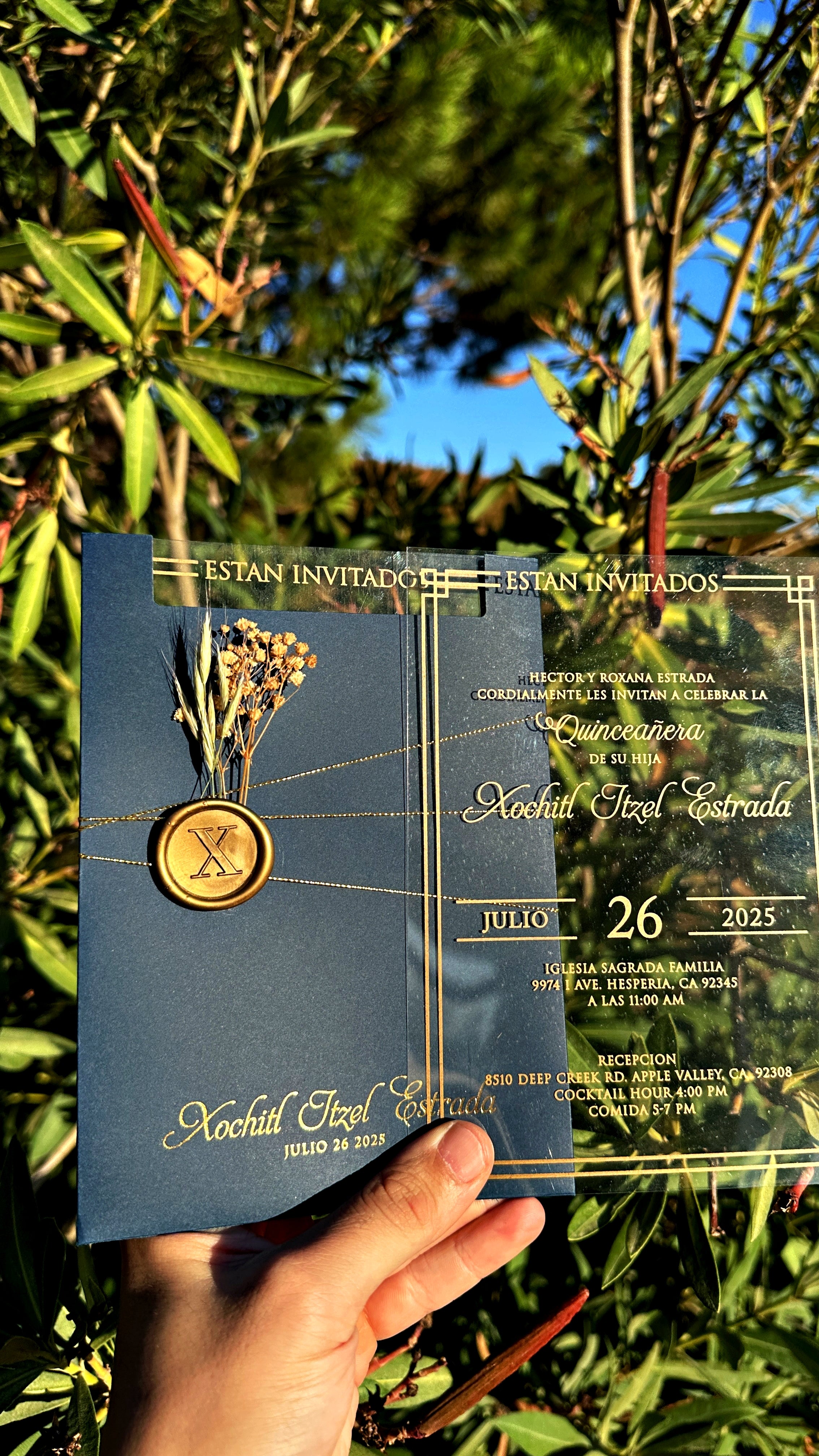 Quinceañera Acrylic Invitation with Gold Foil & Wax Seal - LunaInvites