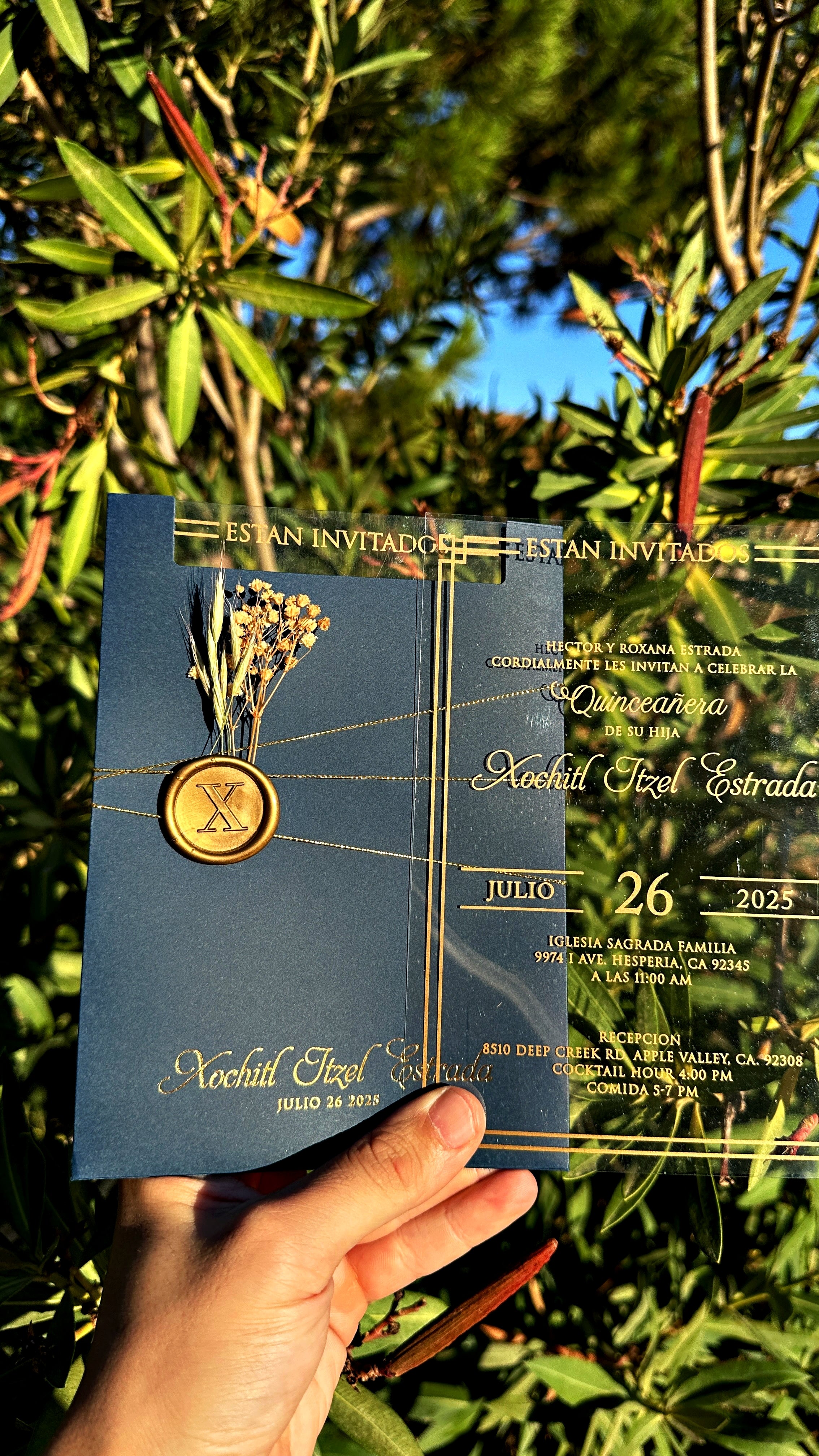 Quinceañera Acrylic Invitation with Gold Foil & Wax Seal - LunaInvites