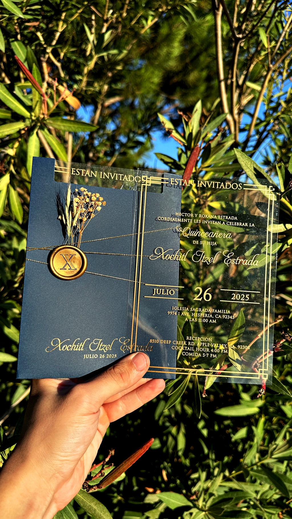 Quinceañera Acrylic Invitation with Gold Foil & Wax Seal - LunaInvites