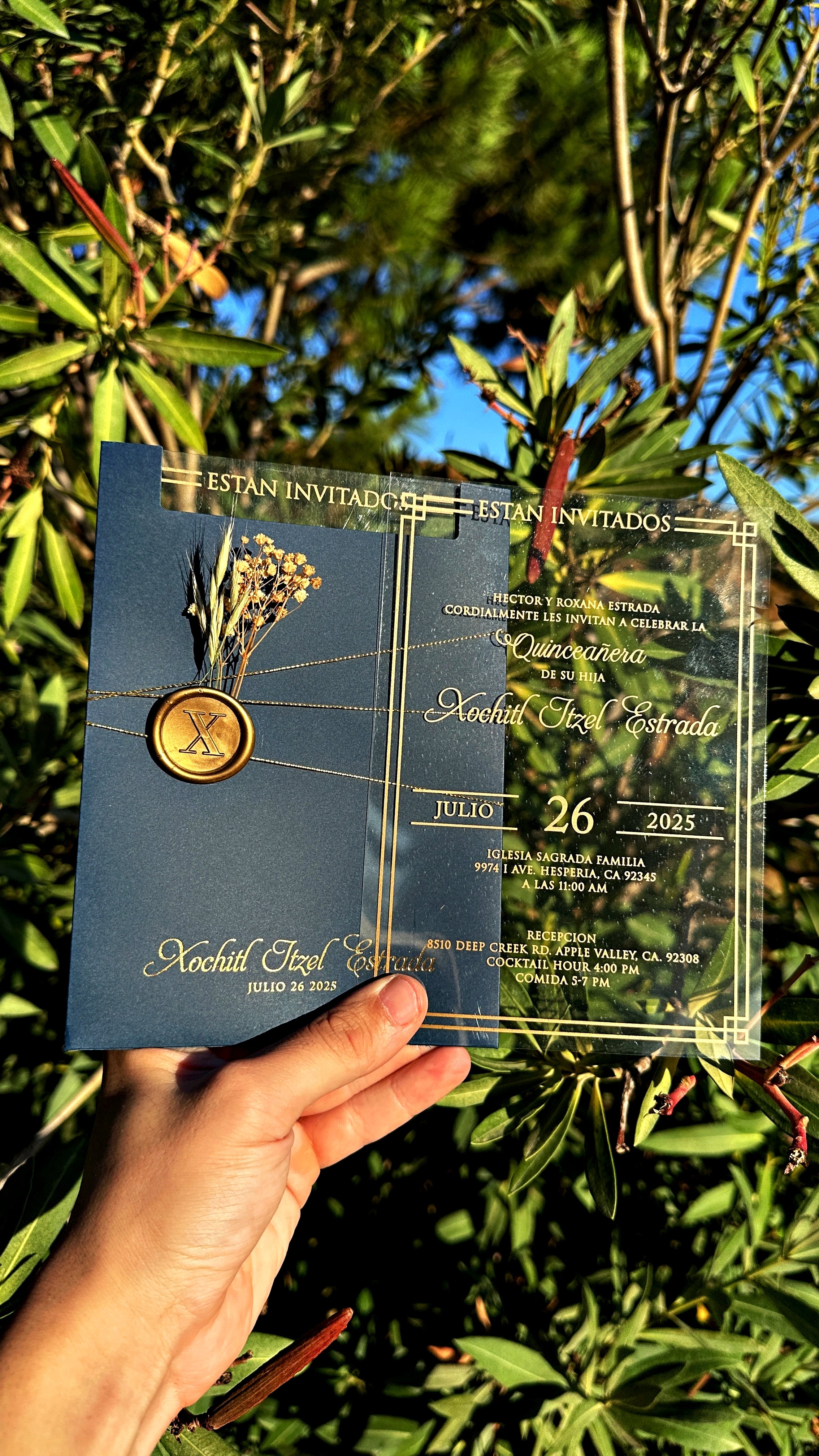 Quinceañera Acrylic Invitation with Gold Foil & Wax Seal - LunaInvites