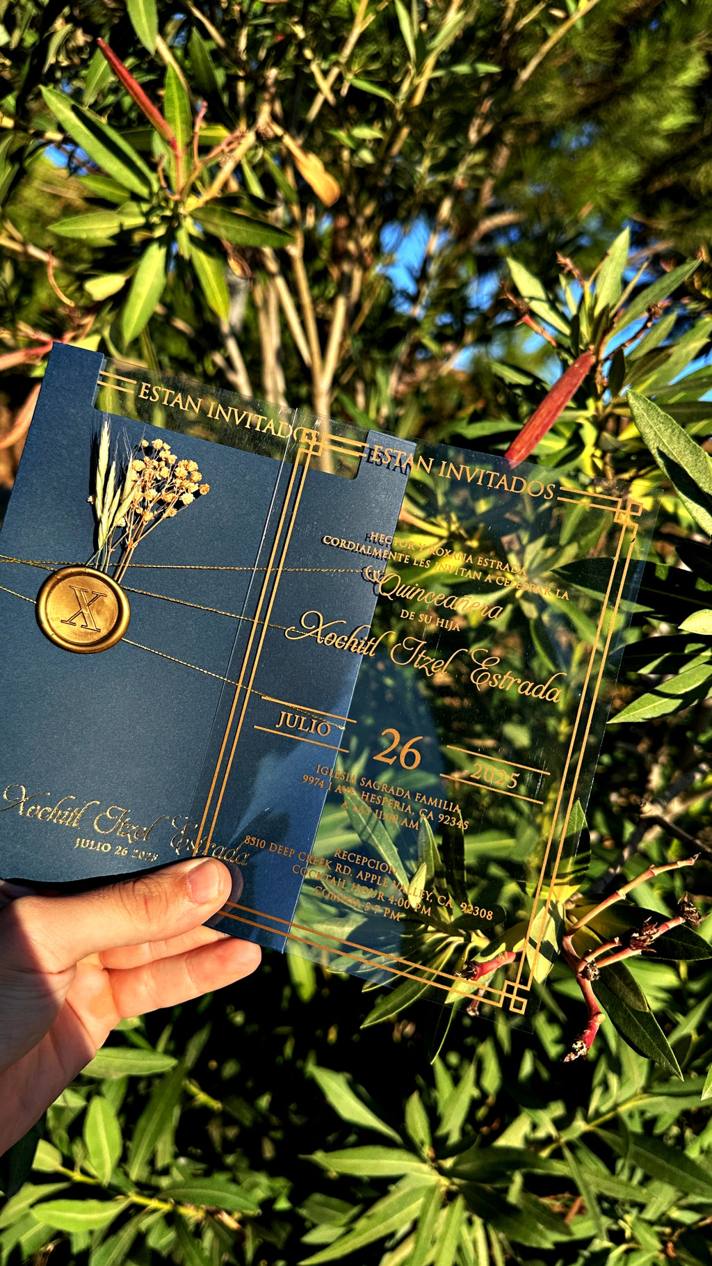 Quinceañera Acrylic Invitation with Gold Foil & Wax Seal - LunaInvites