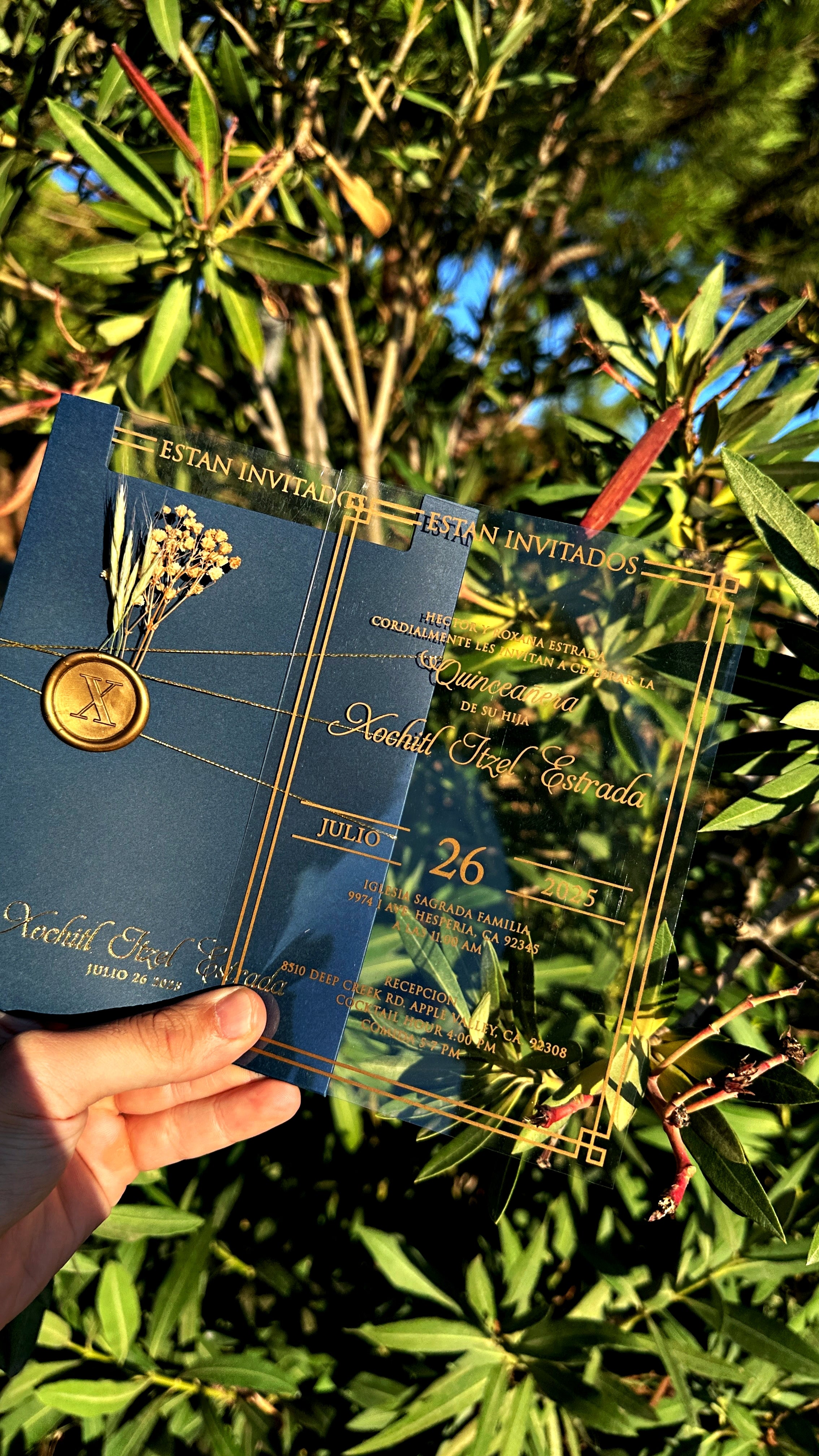 Quinceañera Acrylic Invitation with Gold Foil & Wax Seal - LunaInvites