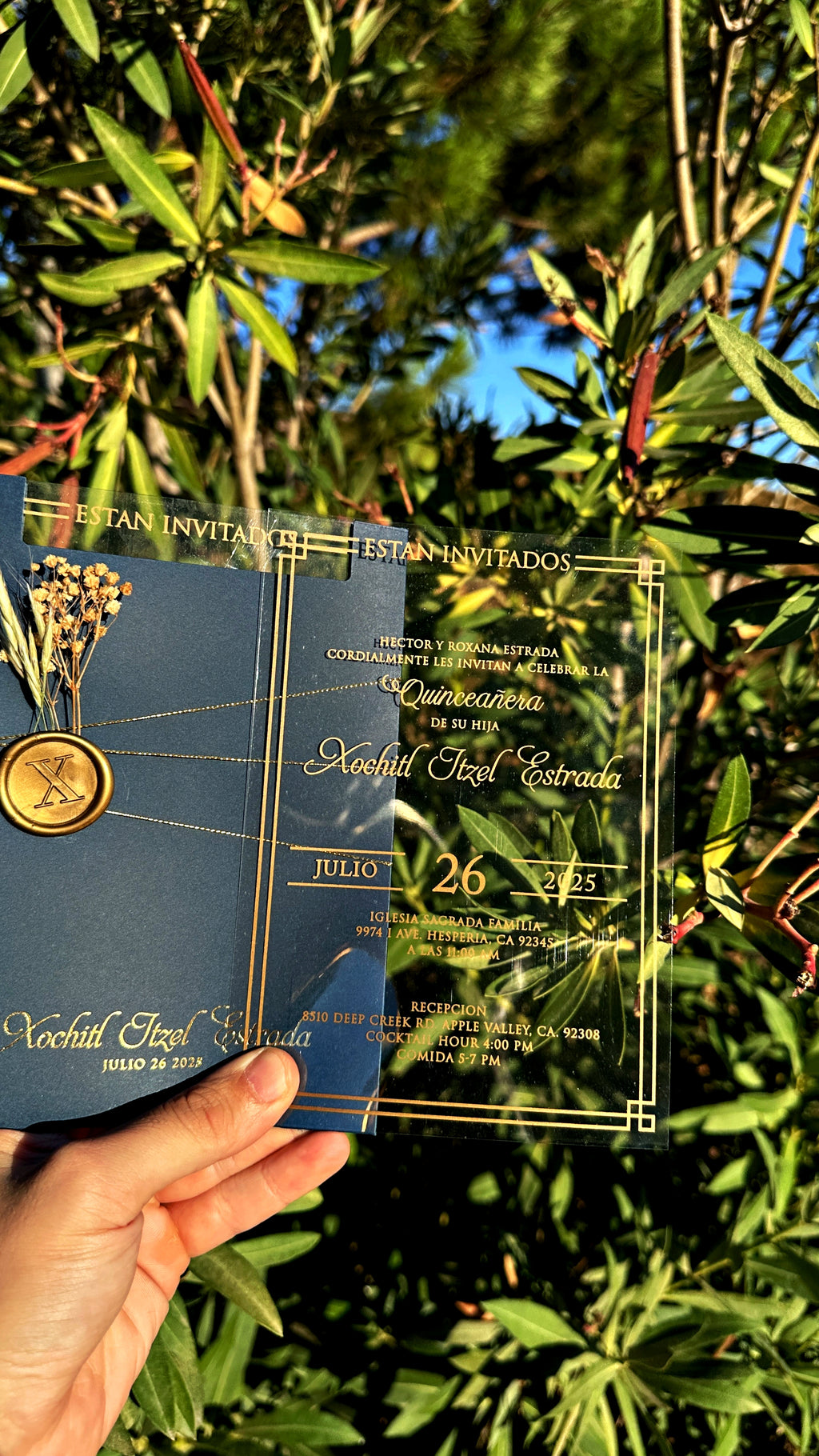 Quinceañera Acrylic Invitation with Gold Foil & Wax Seal - LunaInvites