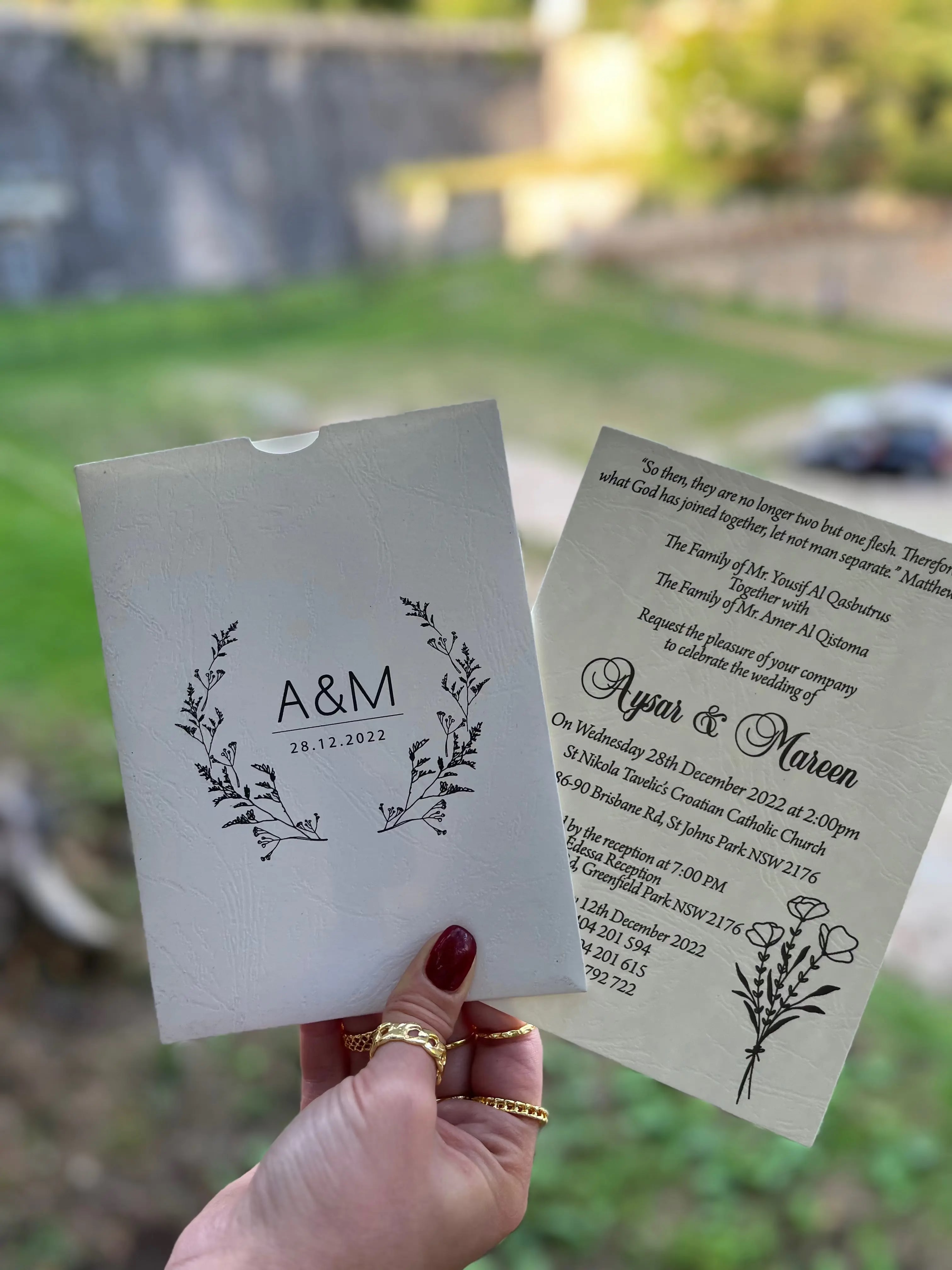 Elegant Wedding Invitation with Botanical Design & White Paper LunaInvites