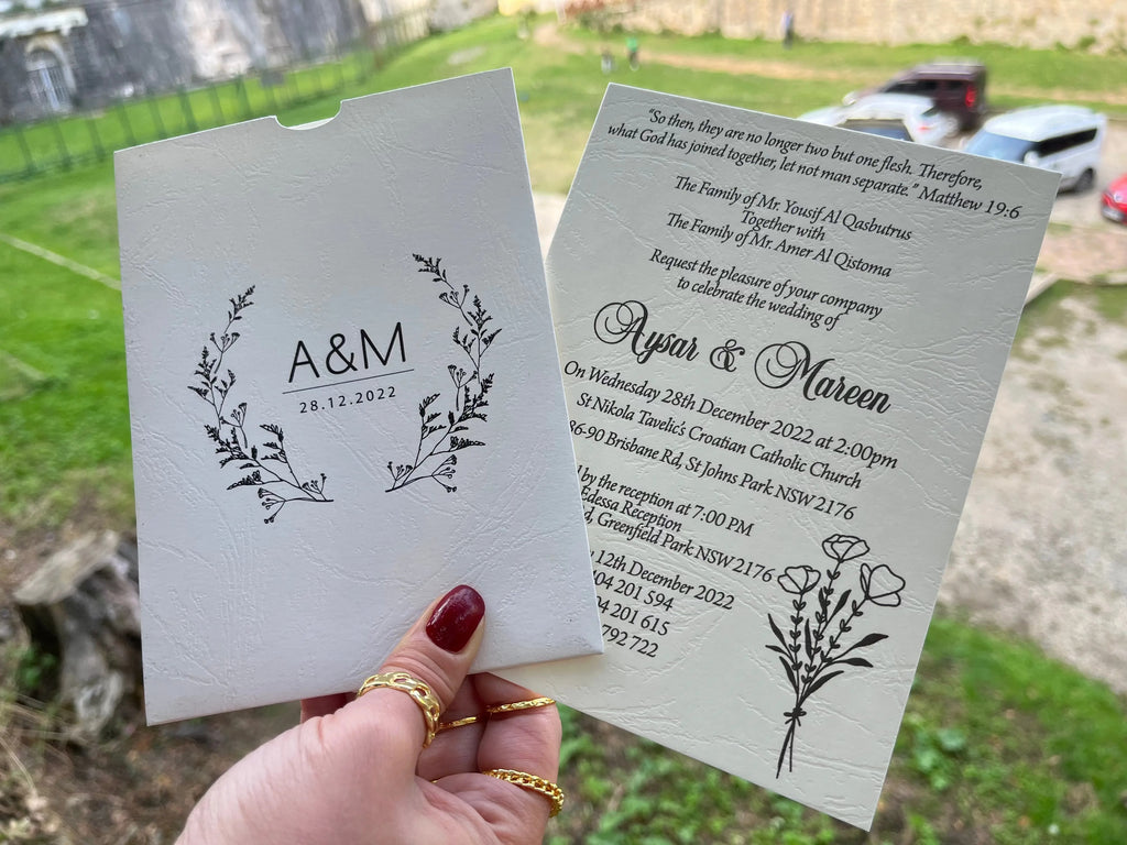 Elegant Wedding Invitation with Botanical Design & White Paper LunaInvites