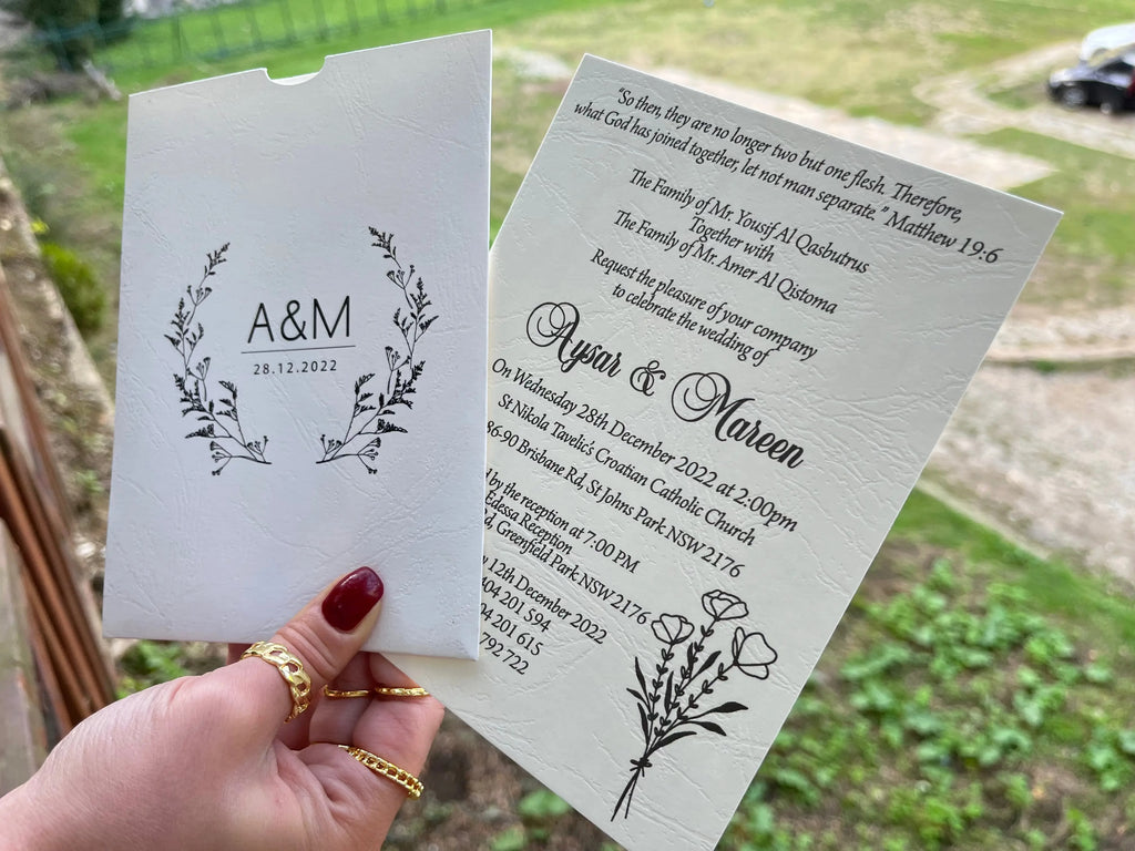 Elegant Wedding Invitation with Botanical Design & White Paper LunaInvites