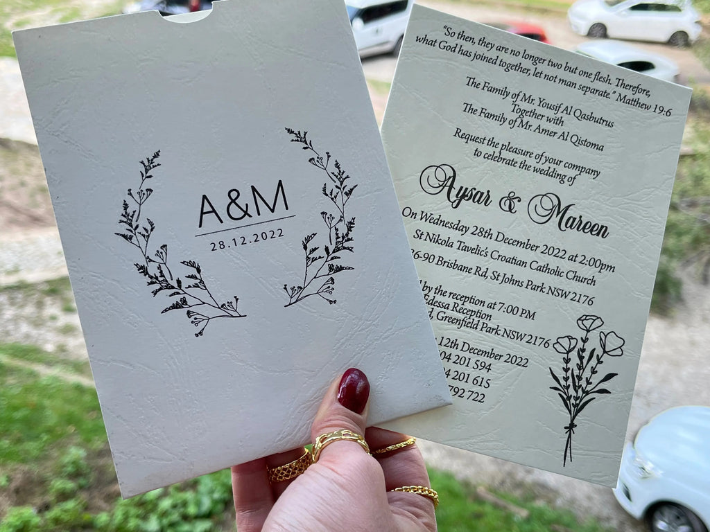 Elegant Wedding Invitation with Botanical Design & White Paper LunaInvites