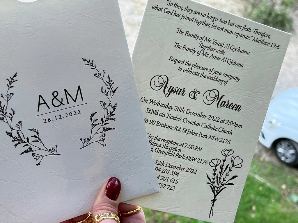Elegant Wedding Invitation with Botanical Design & White Paper LunaInvites