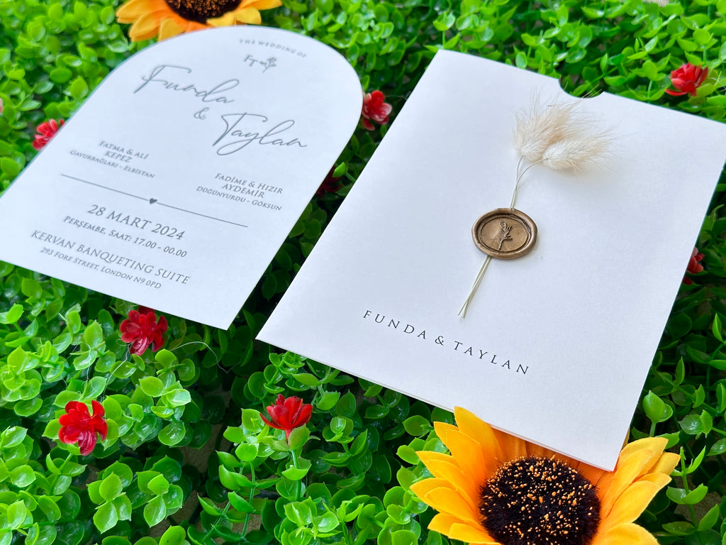 Classic Wedding Invitation with Gold Wax Seal & Dried Flower - LunaInvites