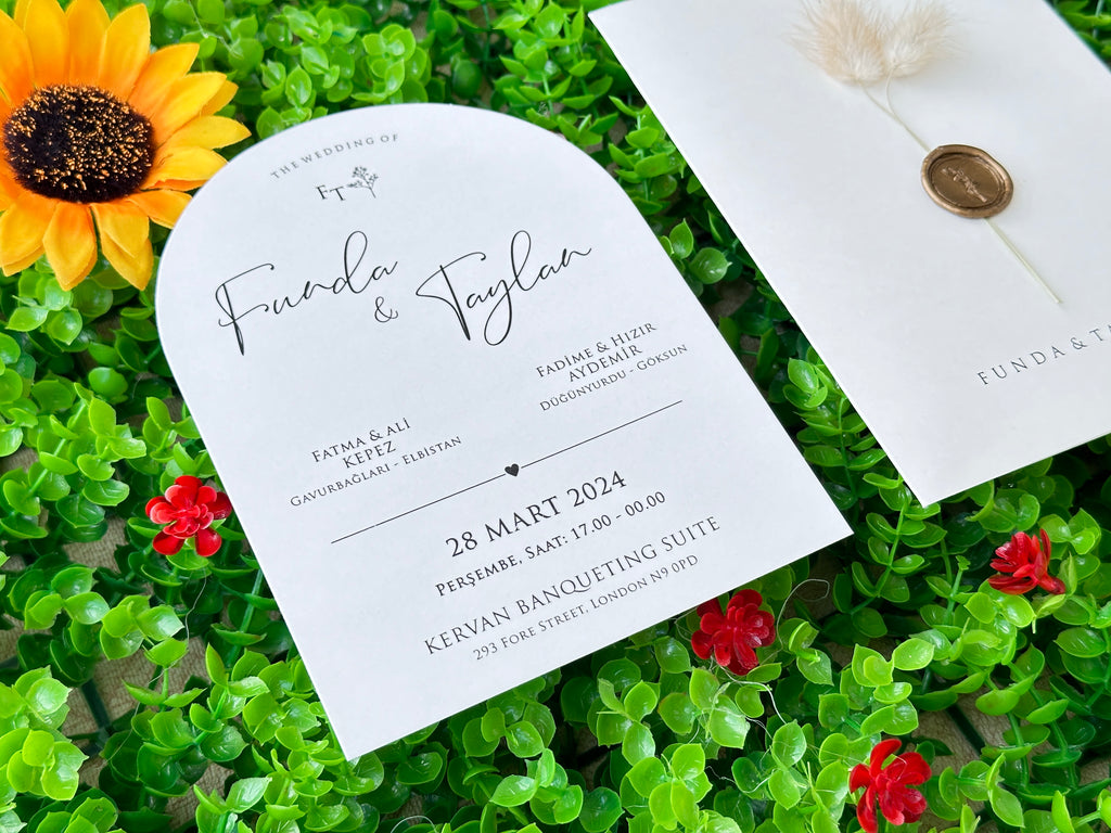 Classic Wedding Invitation with Gold Wax Seal & Dried Flower - LunaInvites