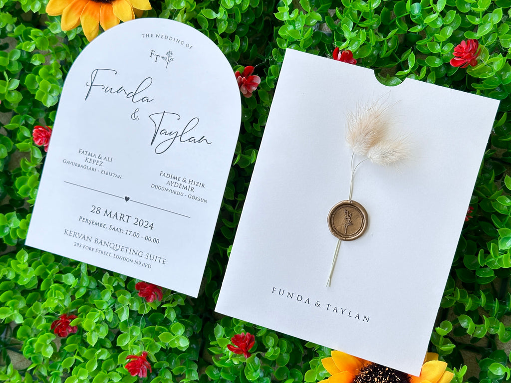 Classic Wedding Invitation with Gold Wax Seal & Dried Flower - LunaInvites
