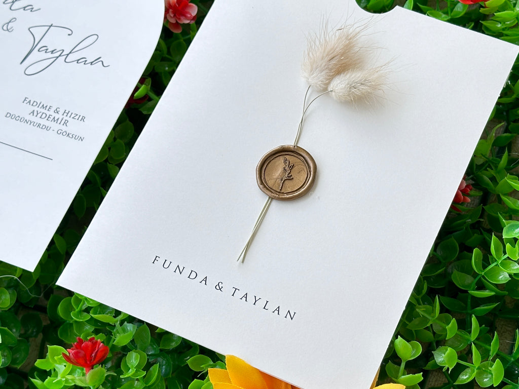 Classic Wedding Invitation with Gold Wax Seal & Dried Flower - LunaInvites