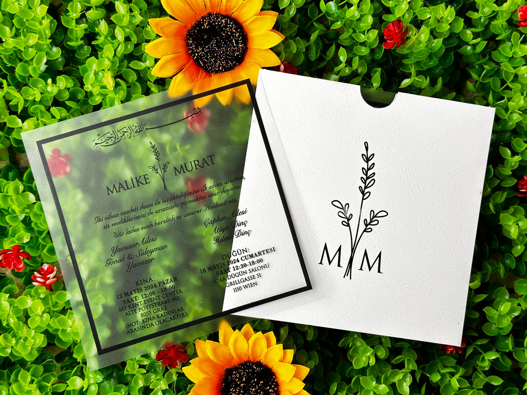 Frosted Acrylic Wedding Invitation with Black Print & White Envelope - LunaInvites