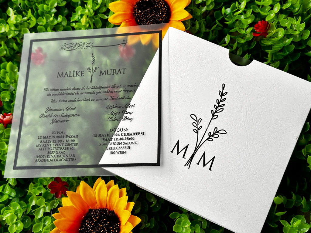 Frosted Acrylic Wedding Invitation with Black Print & White Envelope - LunaInvites