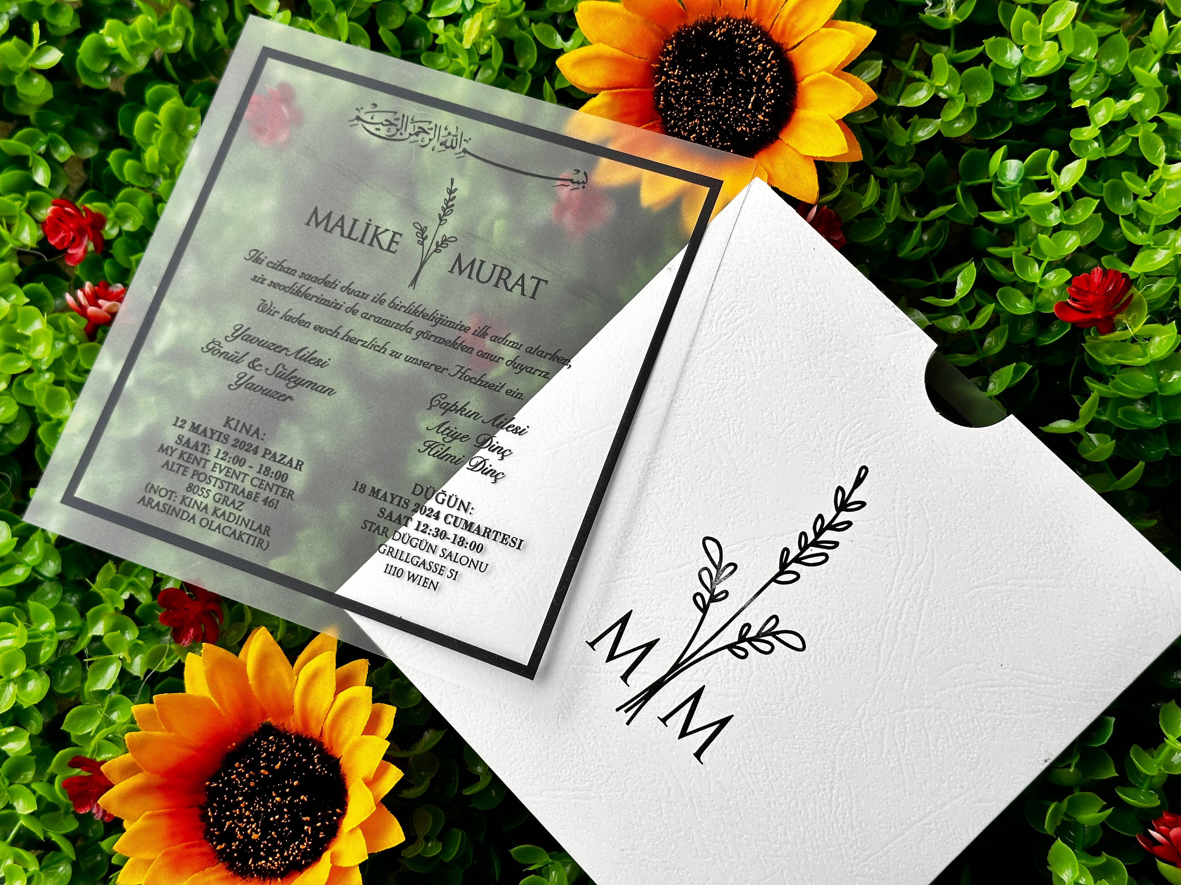 Frosted Acrylic Wedding Invitation with Black Print & White Envelope - LunaInvites