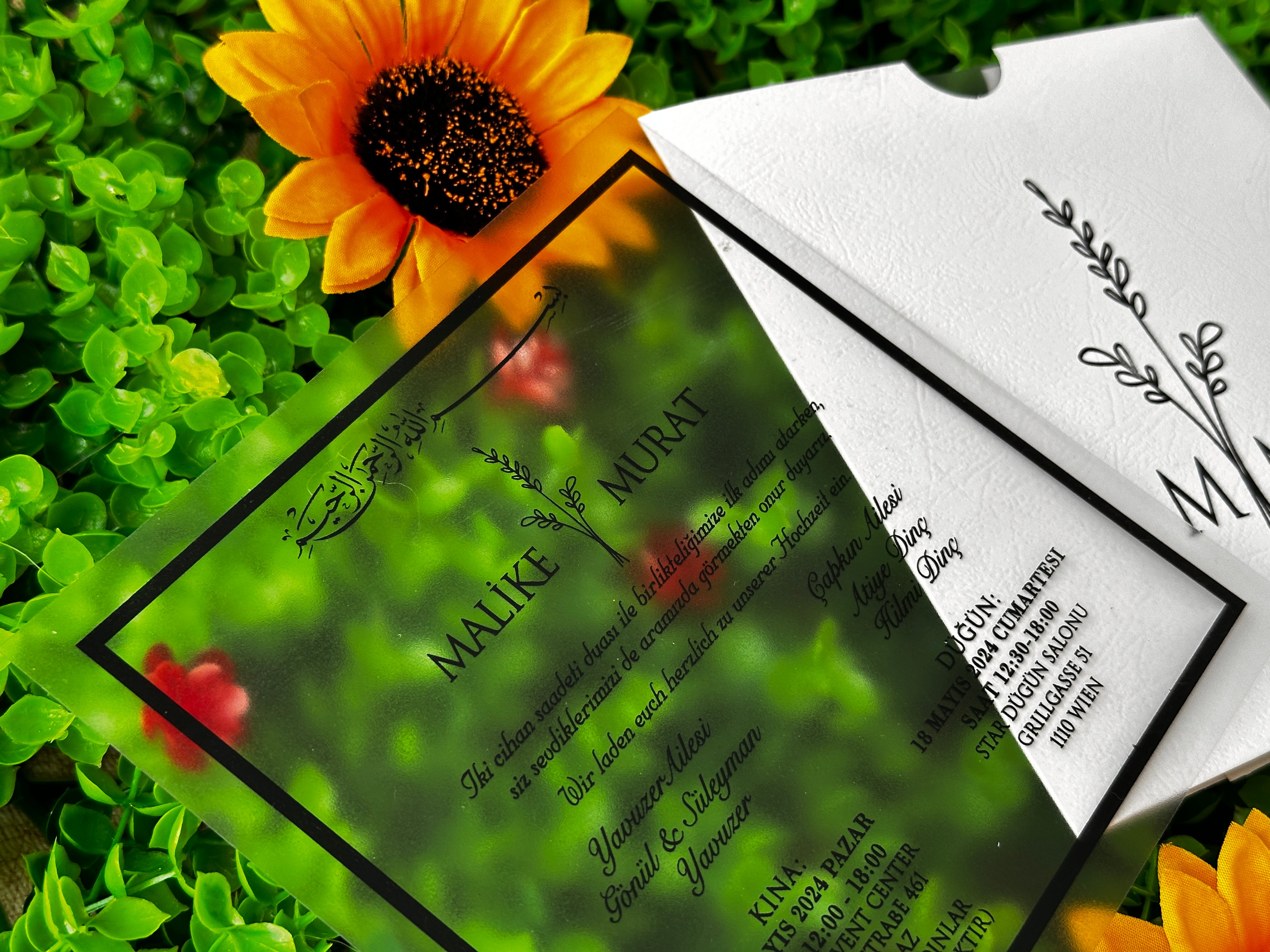 Frosted Acrylic Wedding Invitation with Black Print & White Envelope - LunaInvites