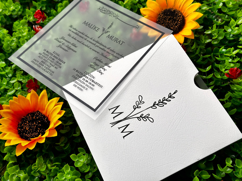 Frosted Acrylic Wedding Invitation with Black Print & White Envelope - LunaInvites