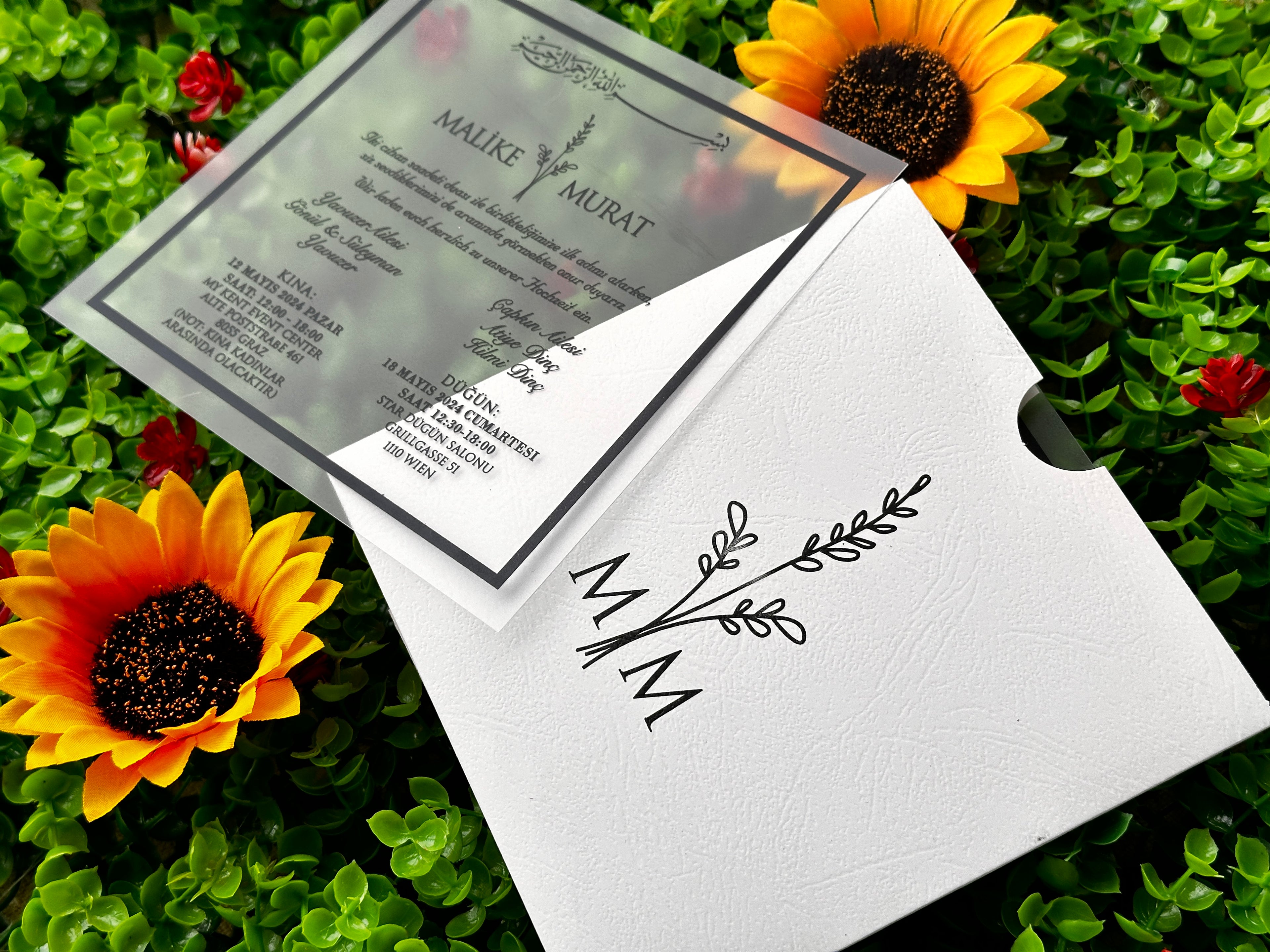Frosted Acrylic Wedding Invitation with Black Print & White Envelope - LunaInvites