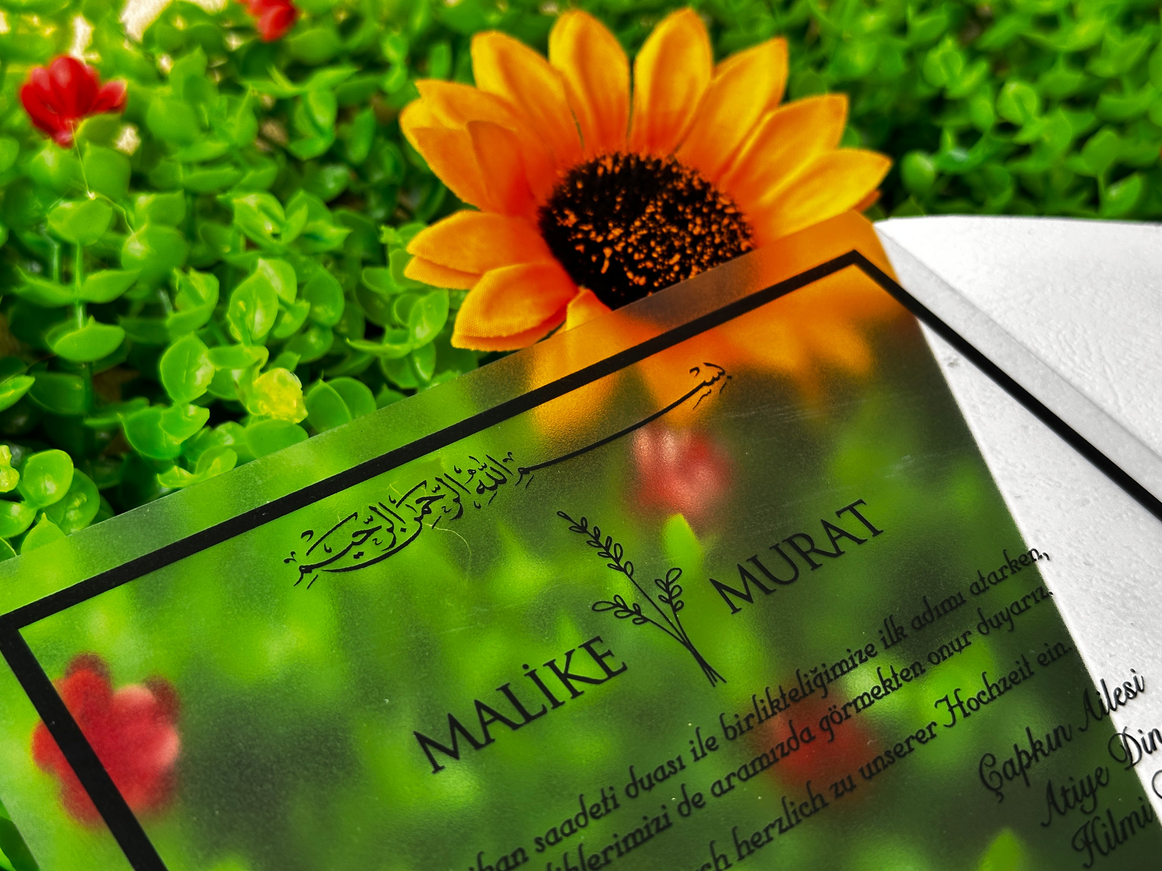 Frosted Acrylic Wedding Invitation with Black Print & White Envelope - LunaInvites