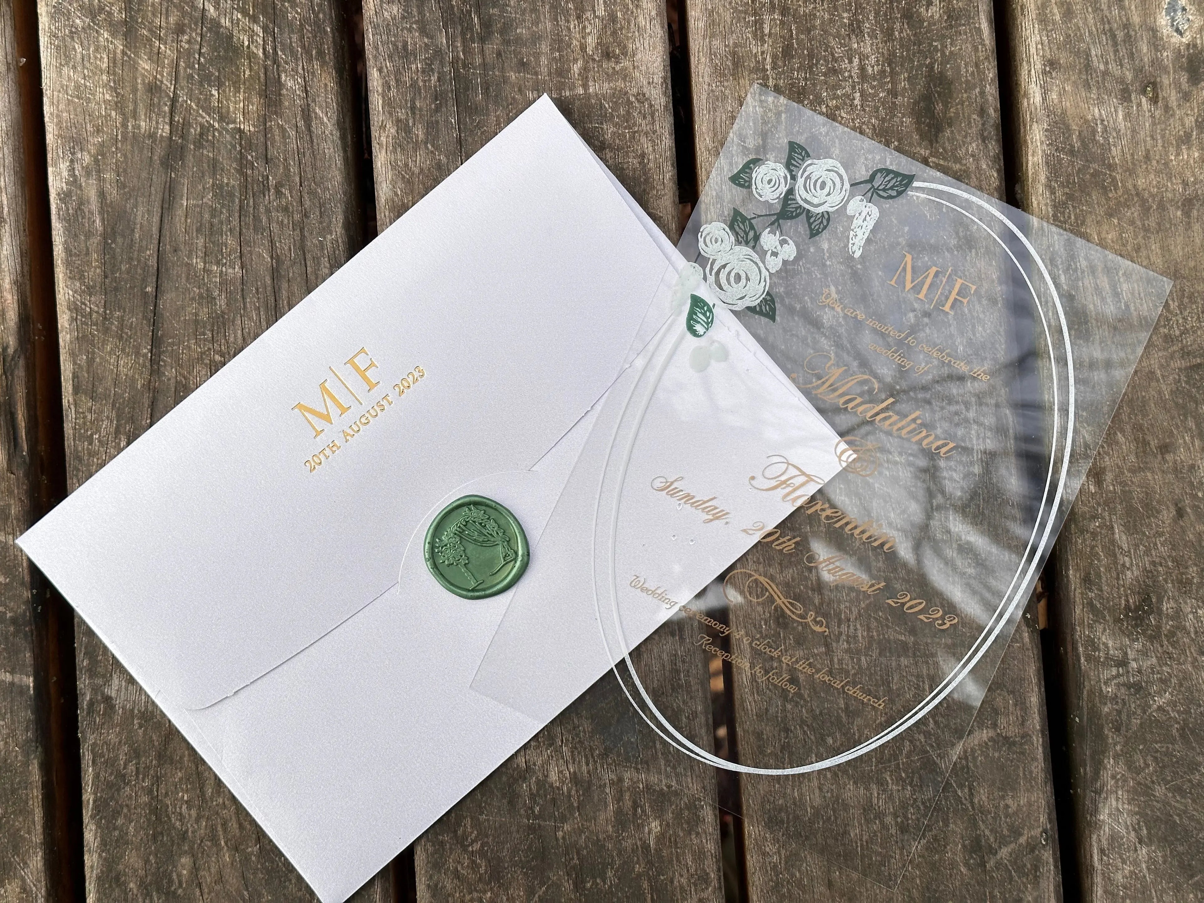 Frosted Acrylic Wedding Invitation with Black Print & Black Envelope (Kopya) LunaInvites