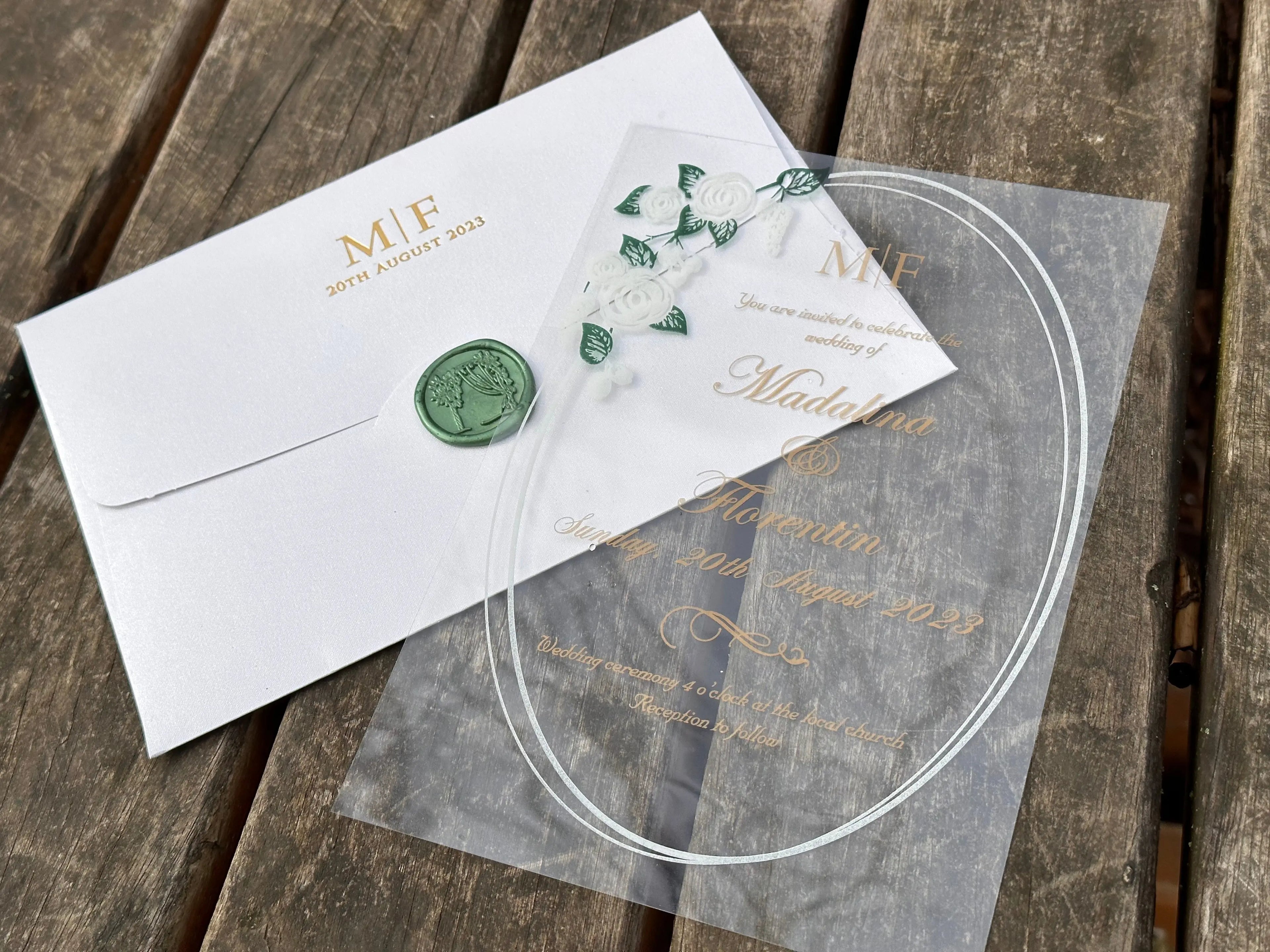 Frosted Acrylic Wedding Invitation with Black Print & Black Envelope (Kopya) LunaInvites